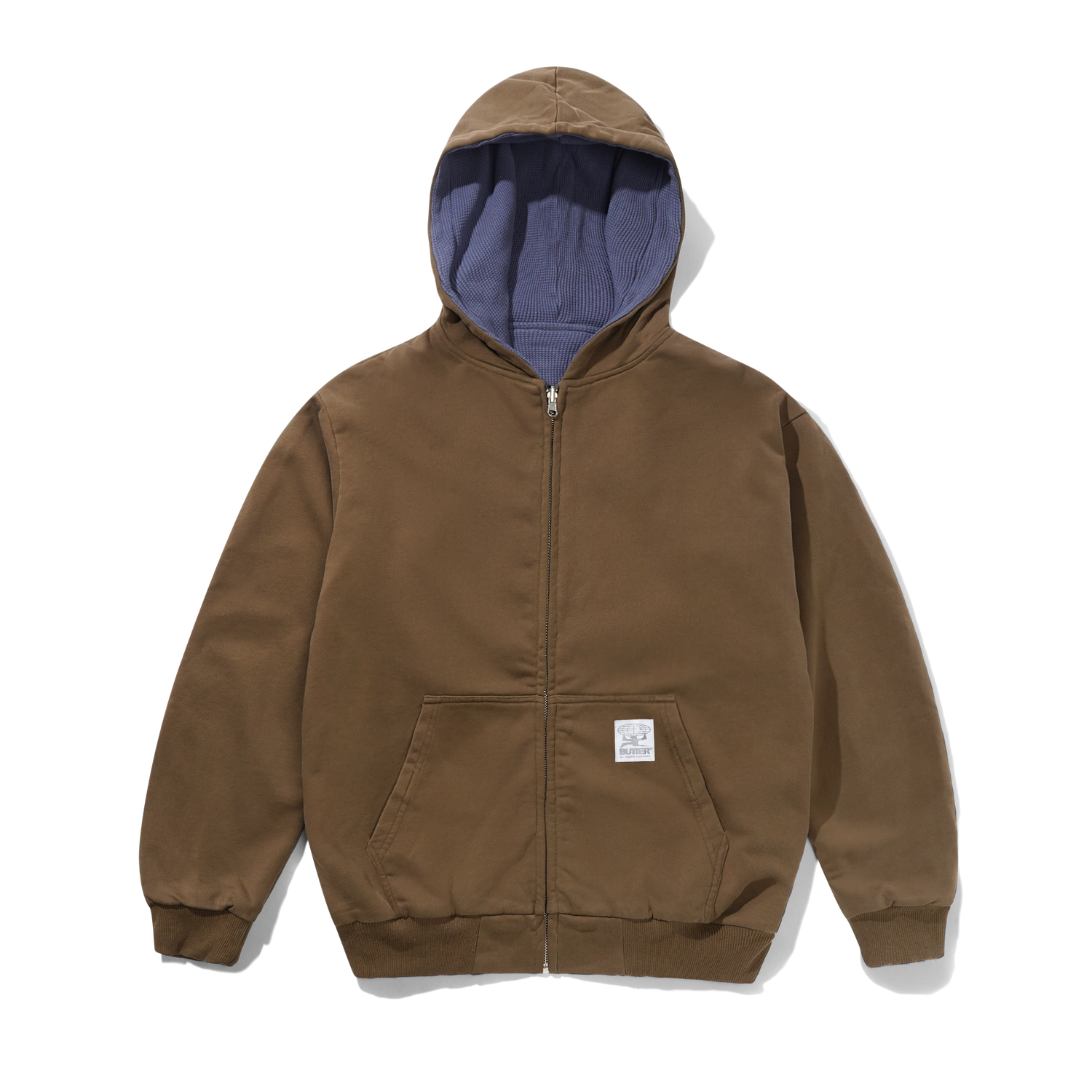 Reversible Waffle Zip-Thru Hood, Washed Brown / Navy