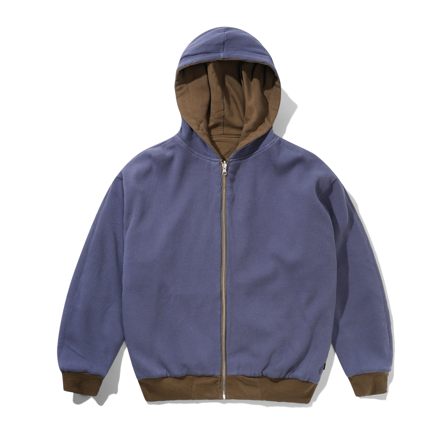 Reversible Waffle Zip-Thru Hood, Washed Brown / Navy