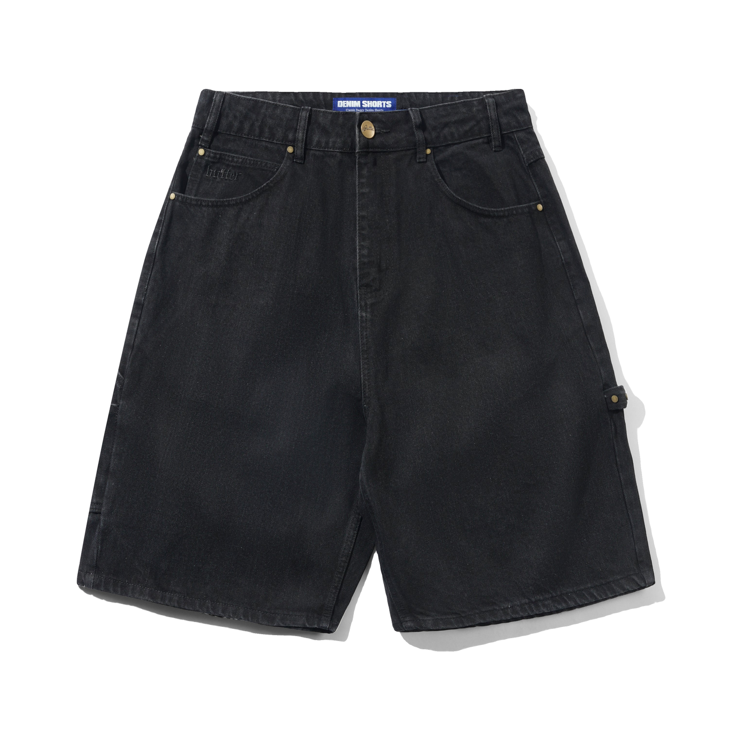 Rivet Denim Shorts, Washed Black