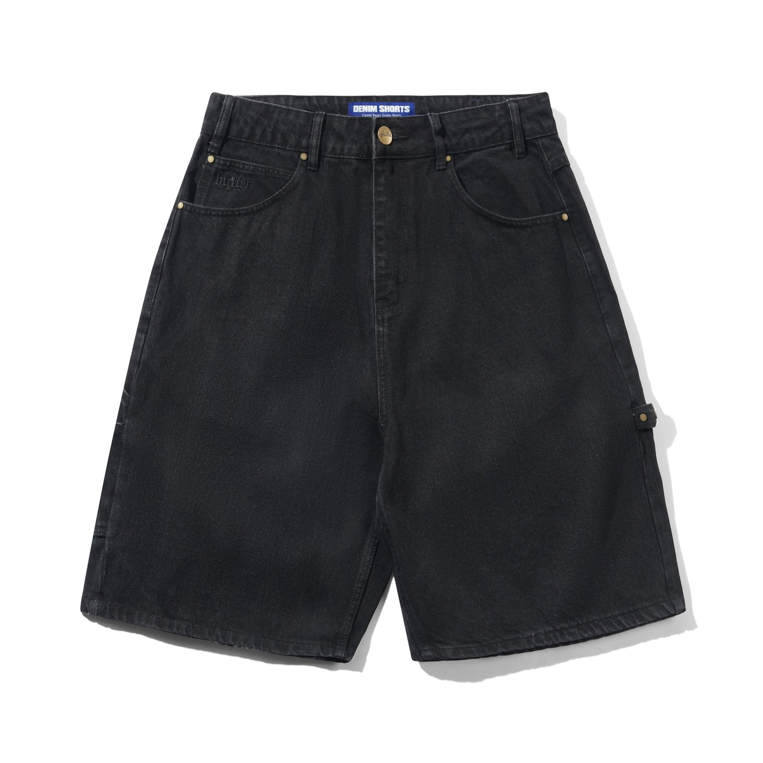 Rivet Denim Shorts, Washed Black