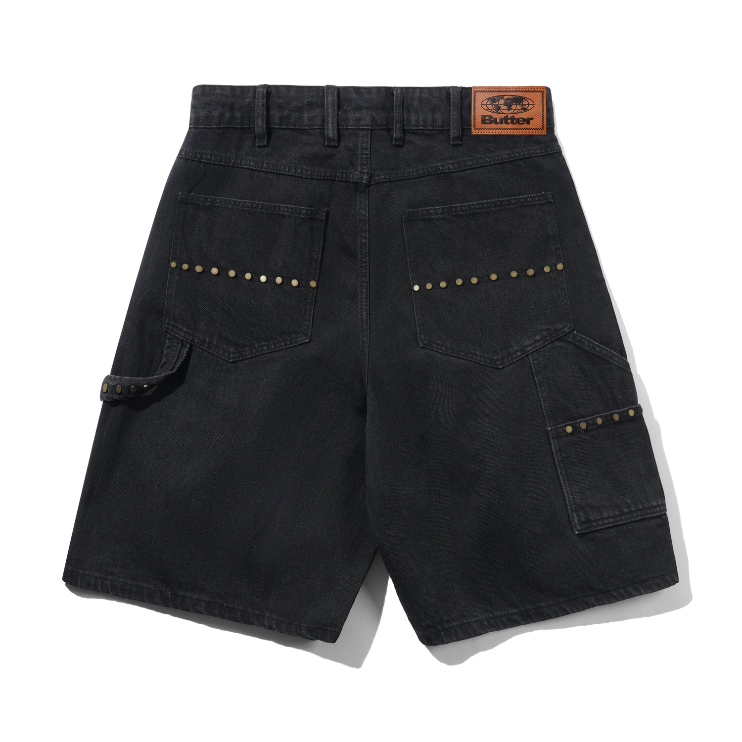 Rivet Denim Shorts, Washed Black