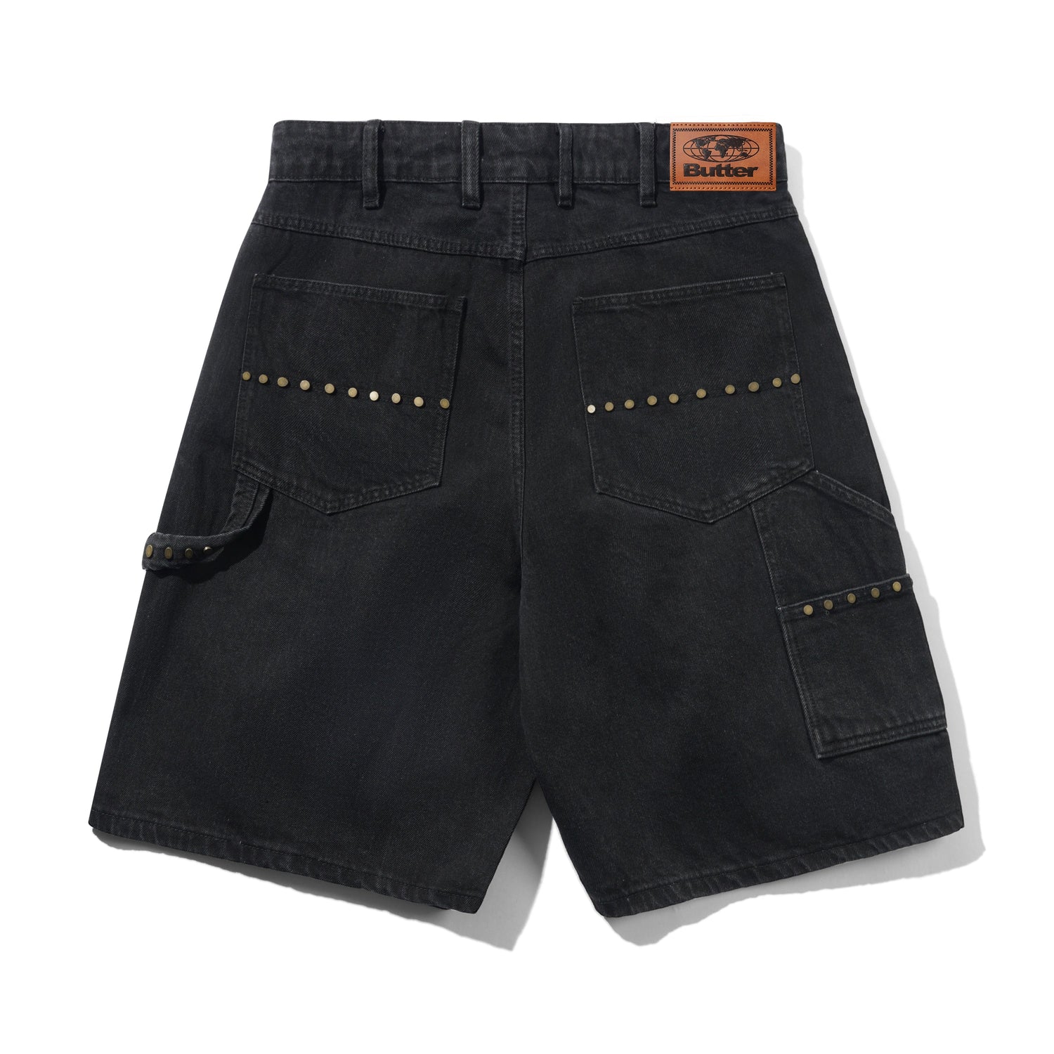 Rivet Denim Shorts, Washed Black