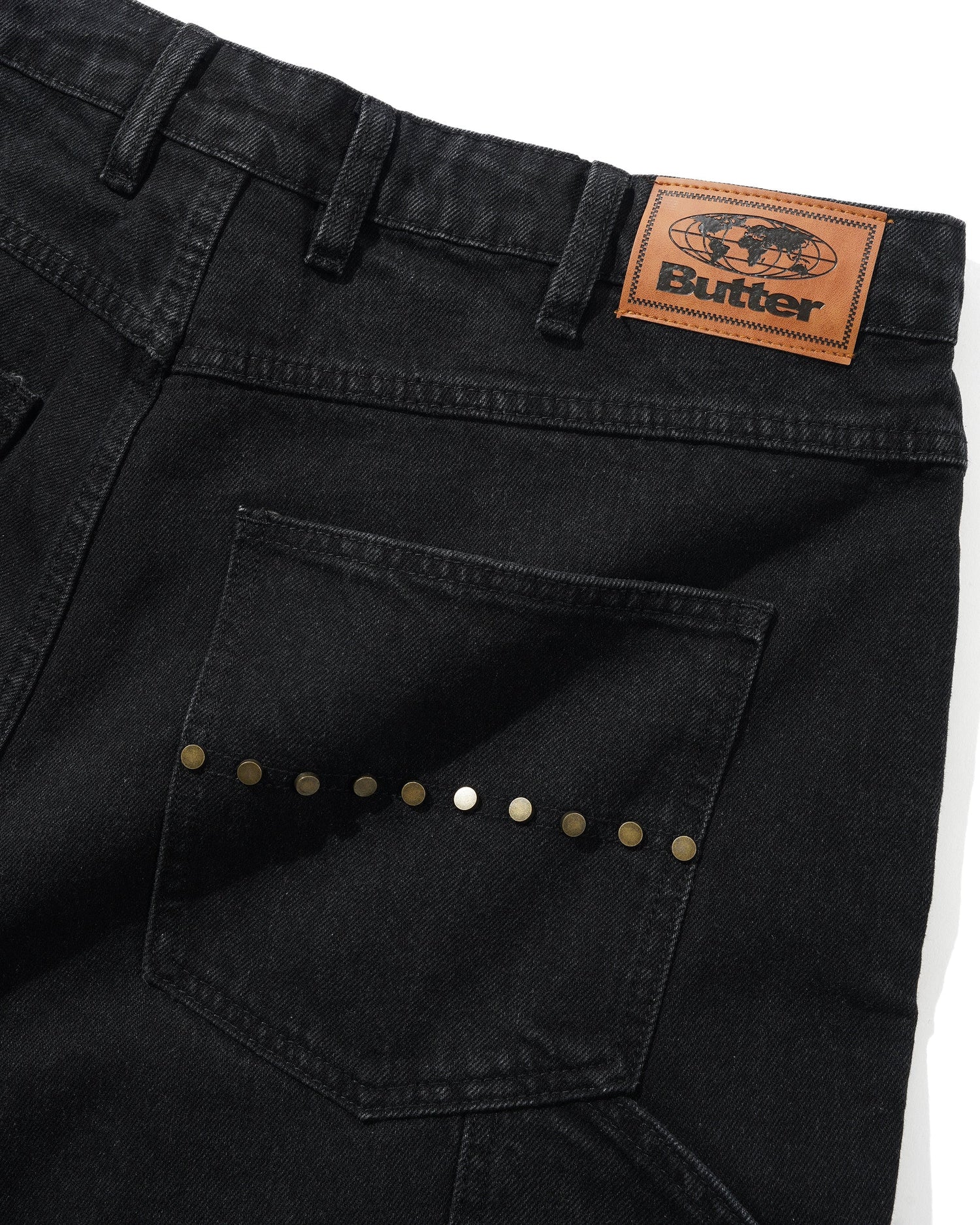 Rivet Denim Shorts, Washed Black