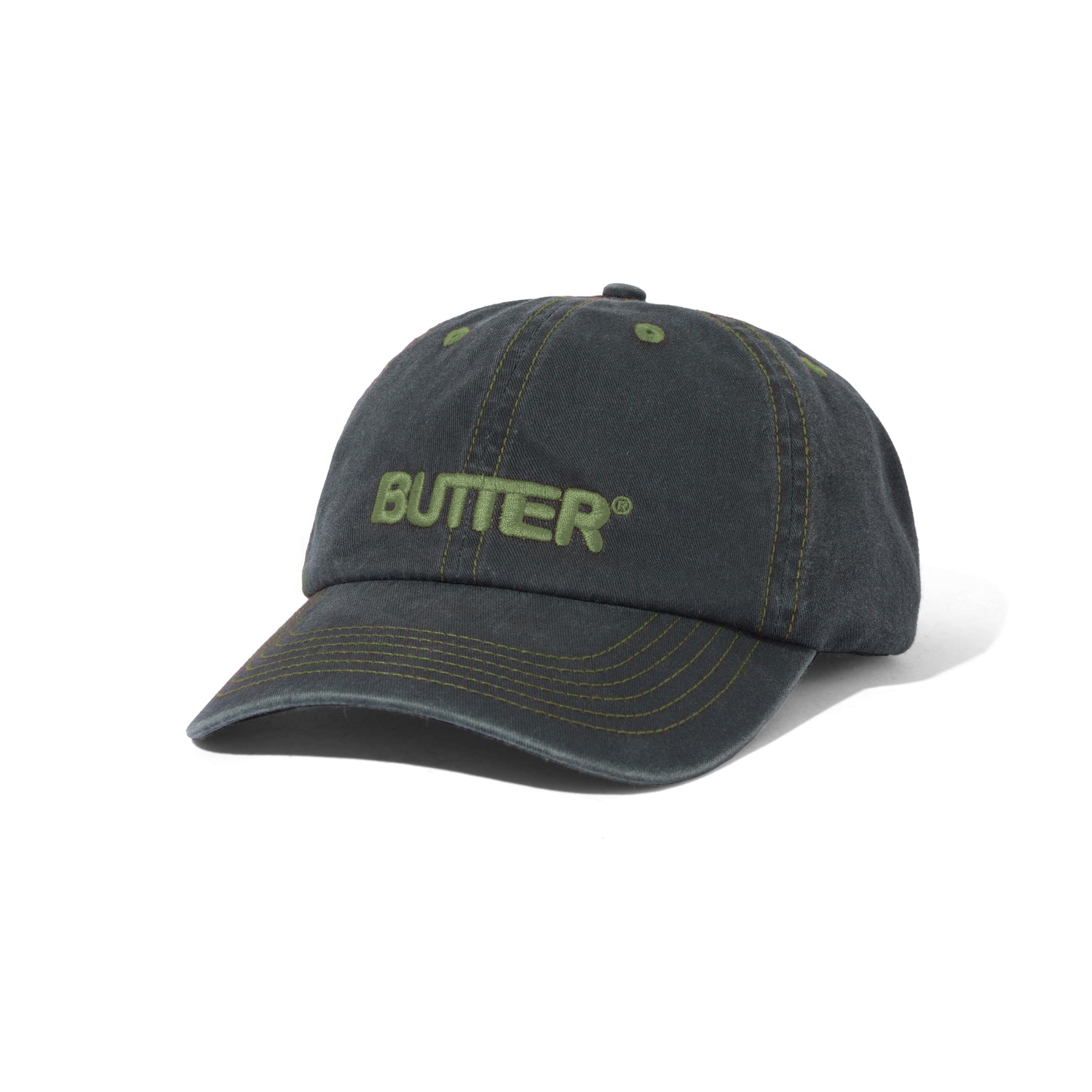 Rounded Logo 6 Panel Cap, Washed Black