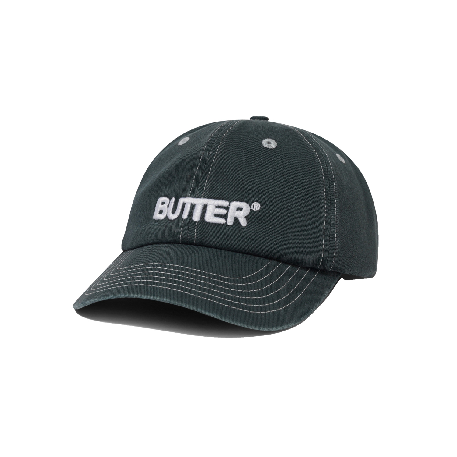 Rounded Logo 6 Panel Cap, Washed Black