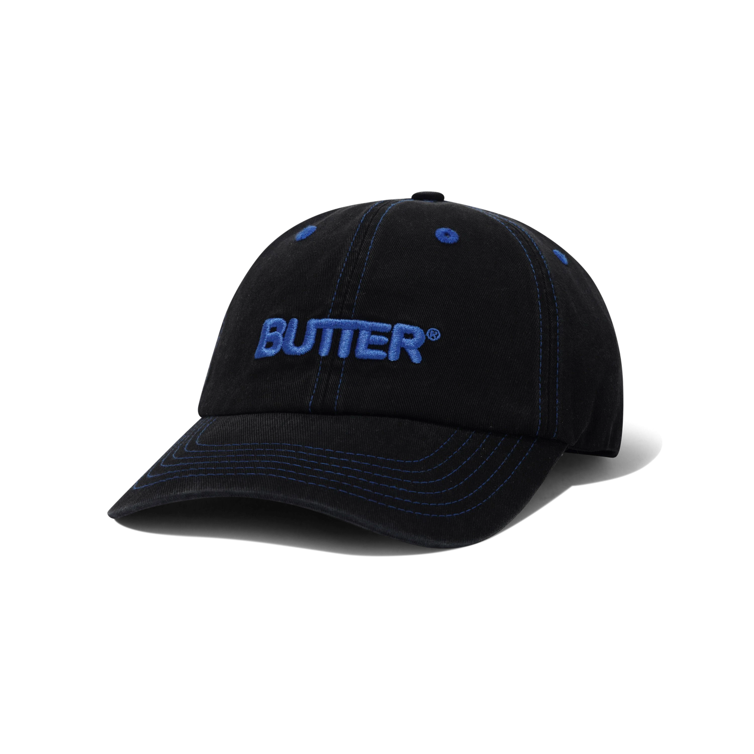 Rounded Logo 6 Panel Cap, Washed Black