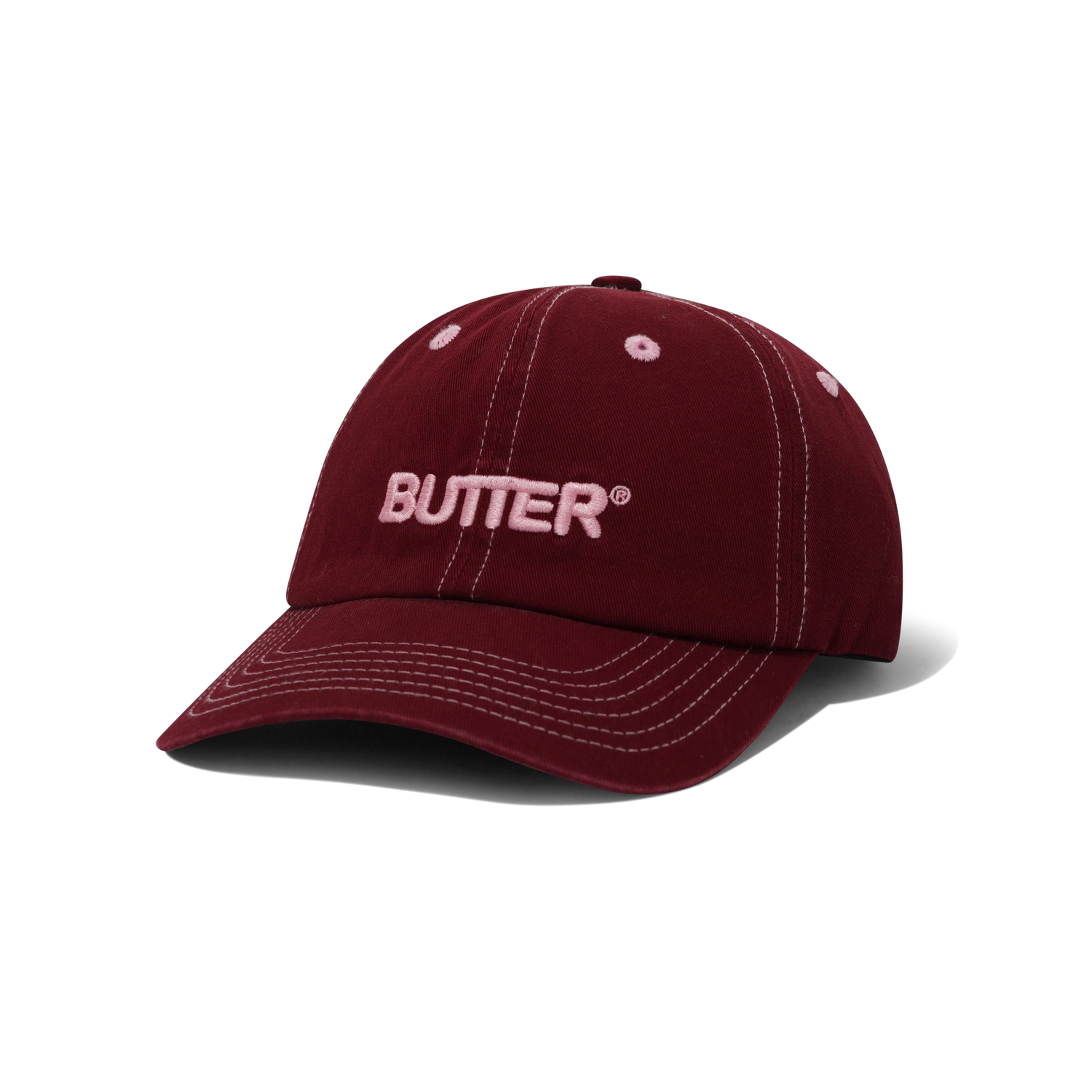 Rounded Logo 6 Panel Cap, Washed Maroon