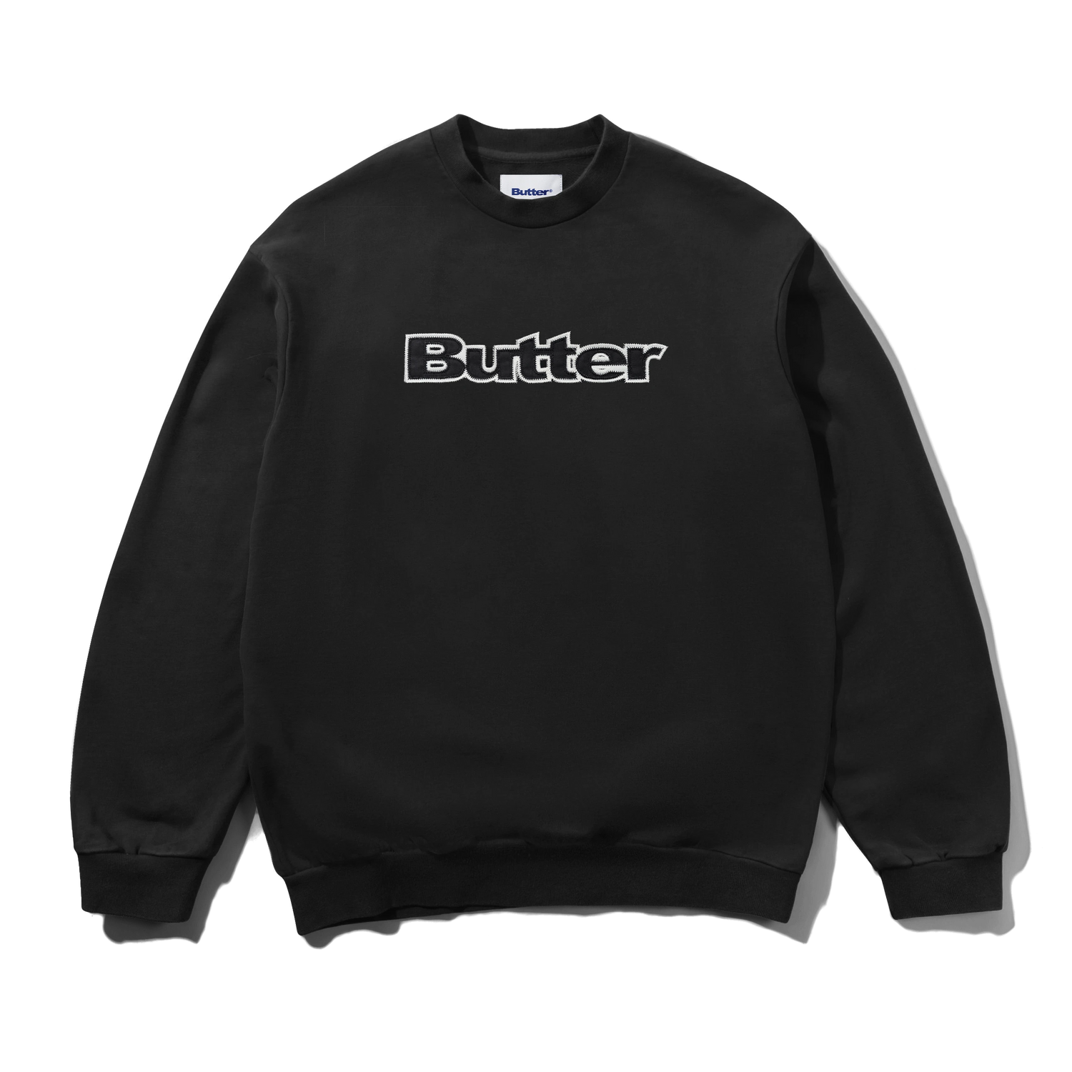 Satin Applique Logo Crewneck, Black