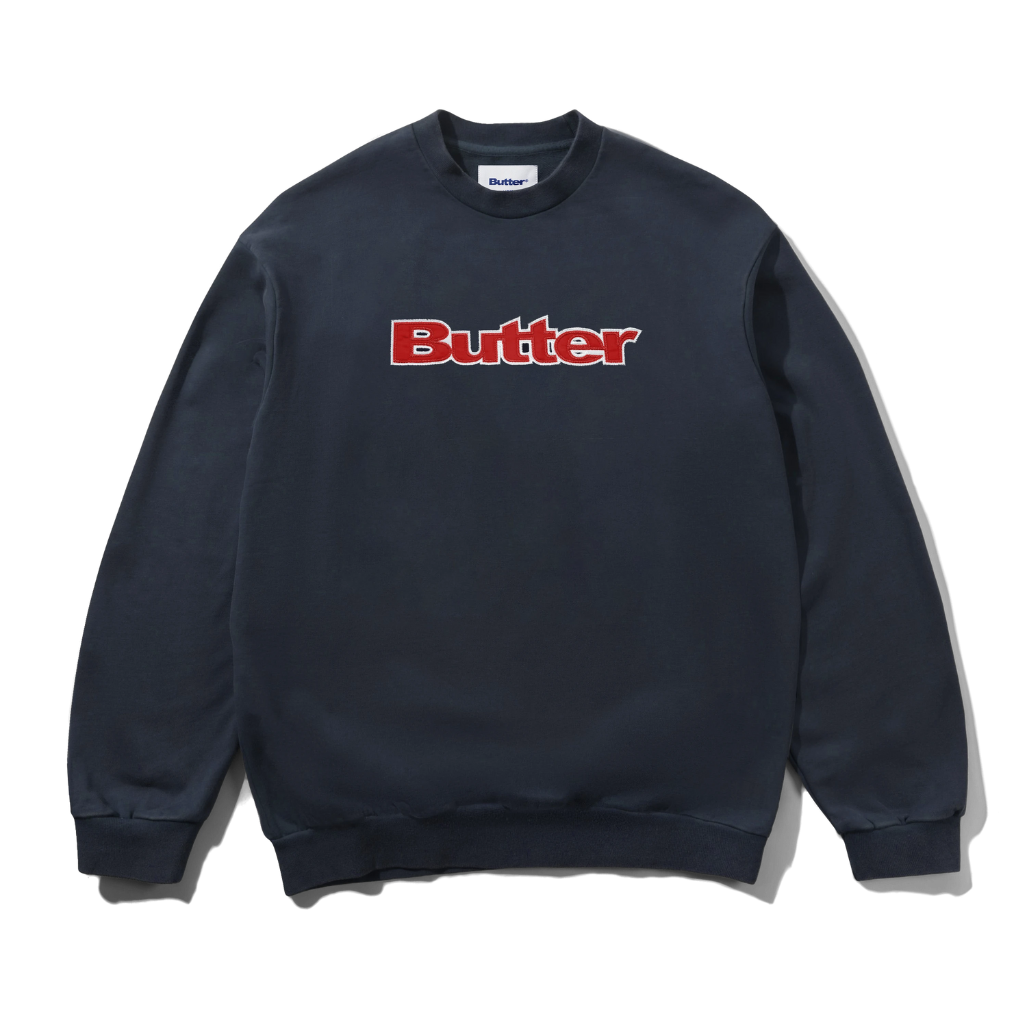 Satin Applique Logo Crewneck, Navy