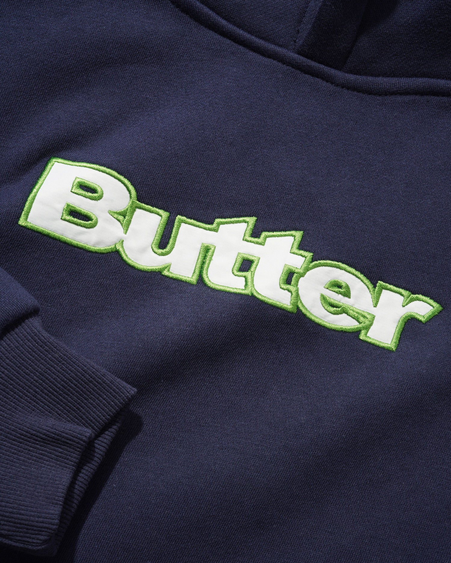 Satin Applique Pullover Hood, Navy