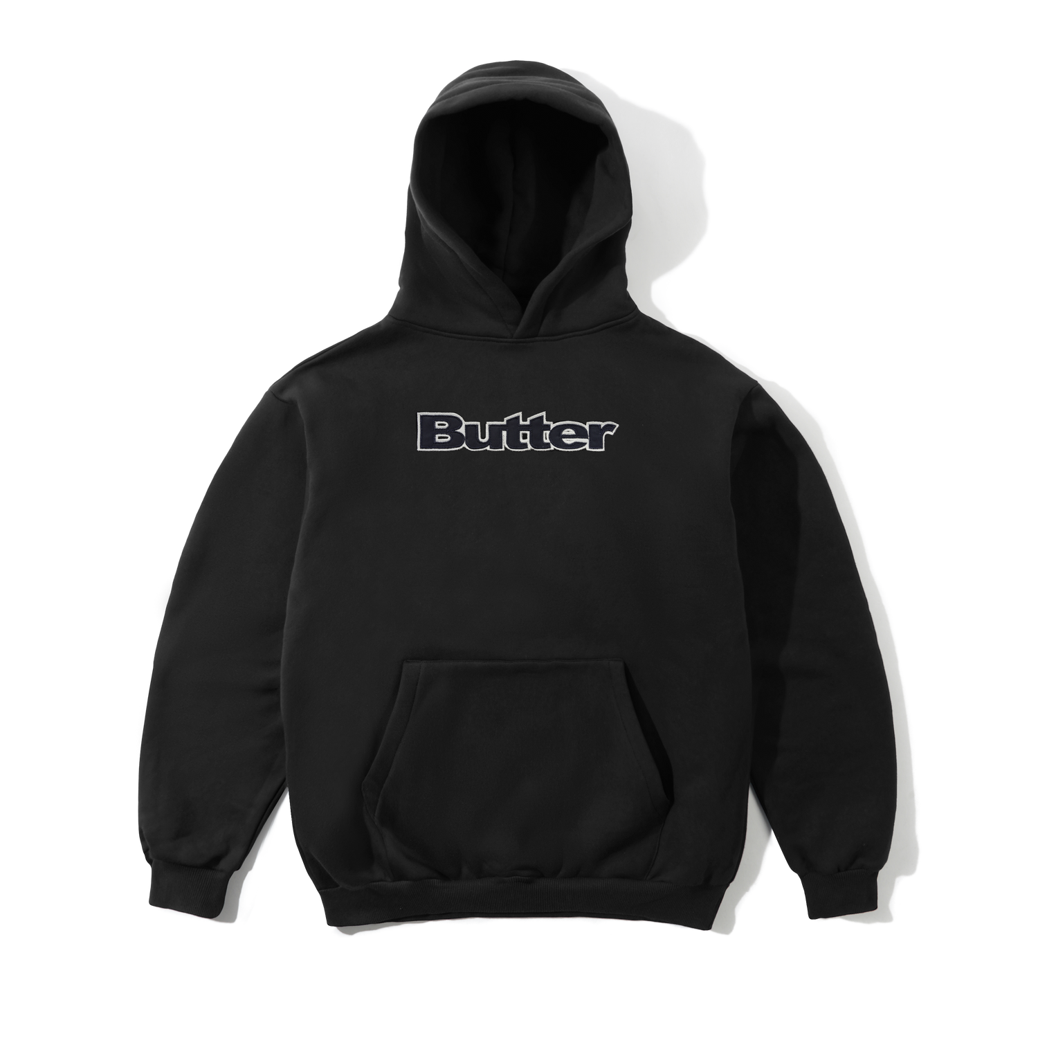 Satin Applique Pullover Hood, Black