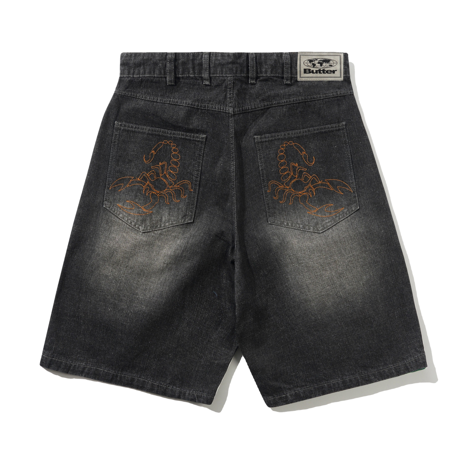 Scorpion Stitch Denim Shorts, Slub Black
