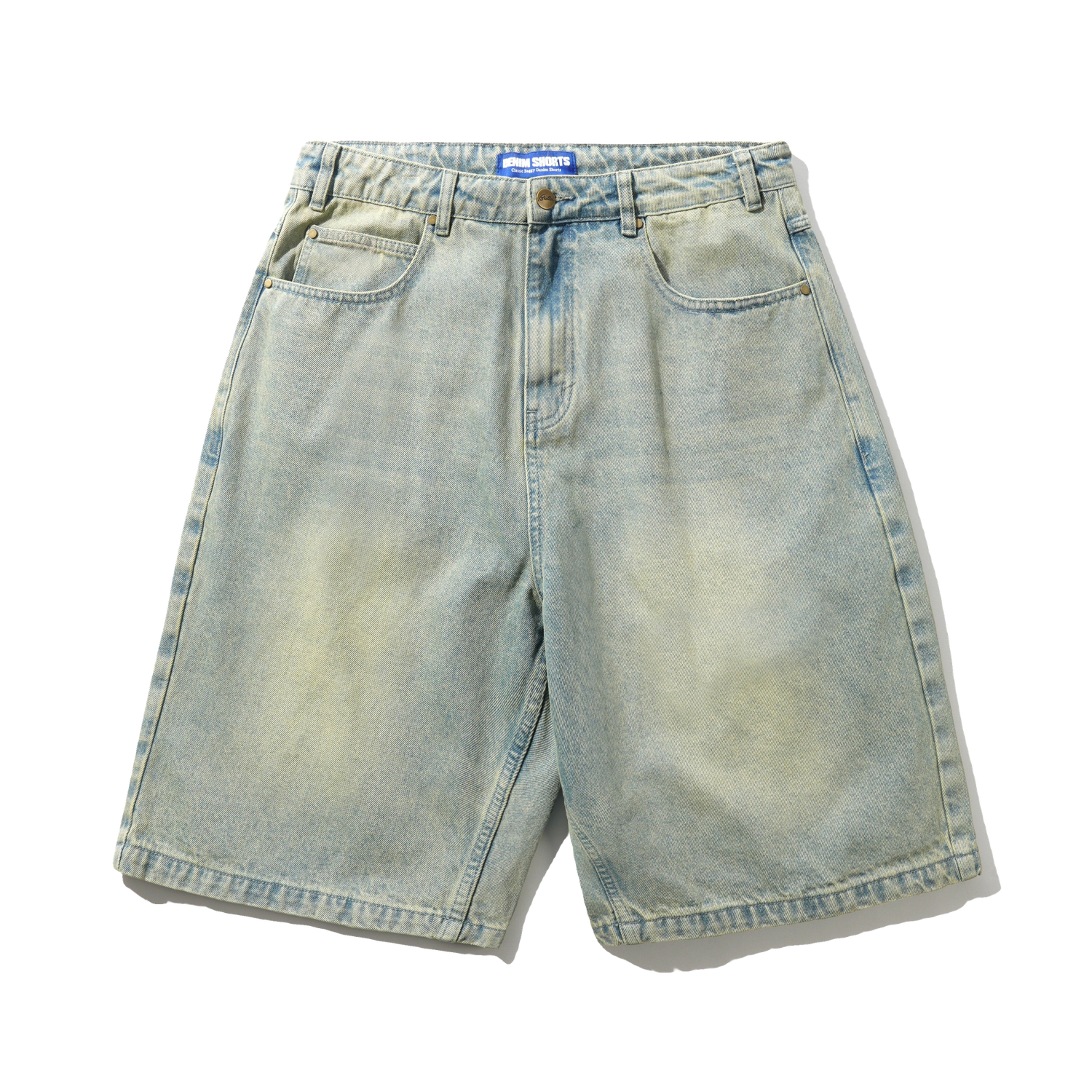 Scorpion Stitch Denim Shorts, Tinted Light Blue