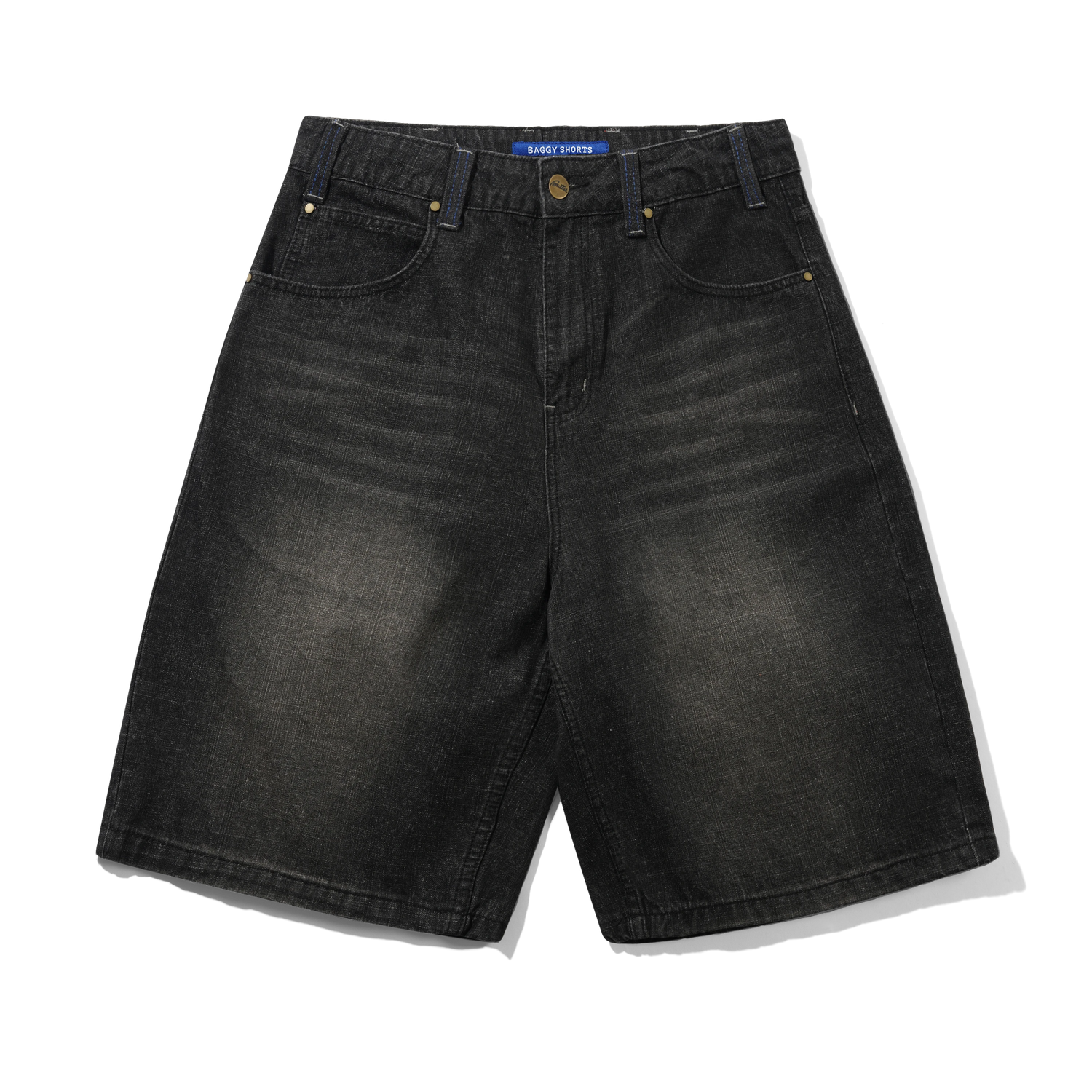Serif Baggy Denim Shorts, Streaky Faded Black