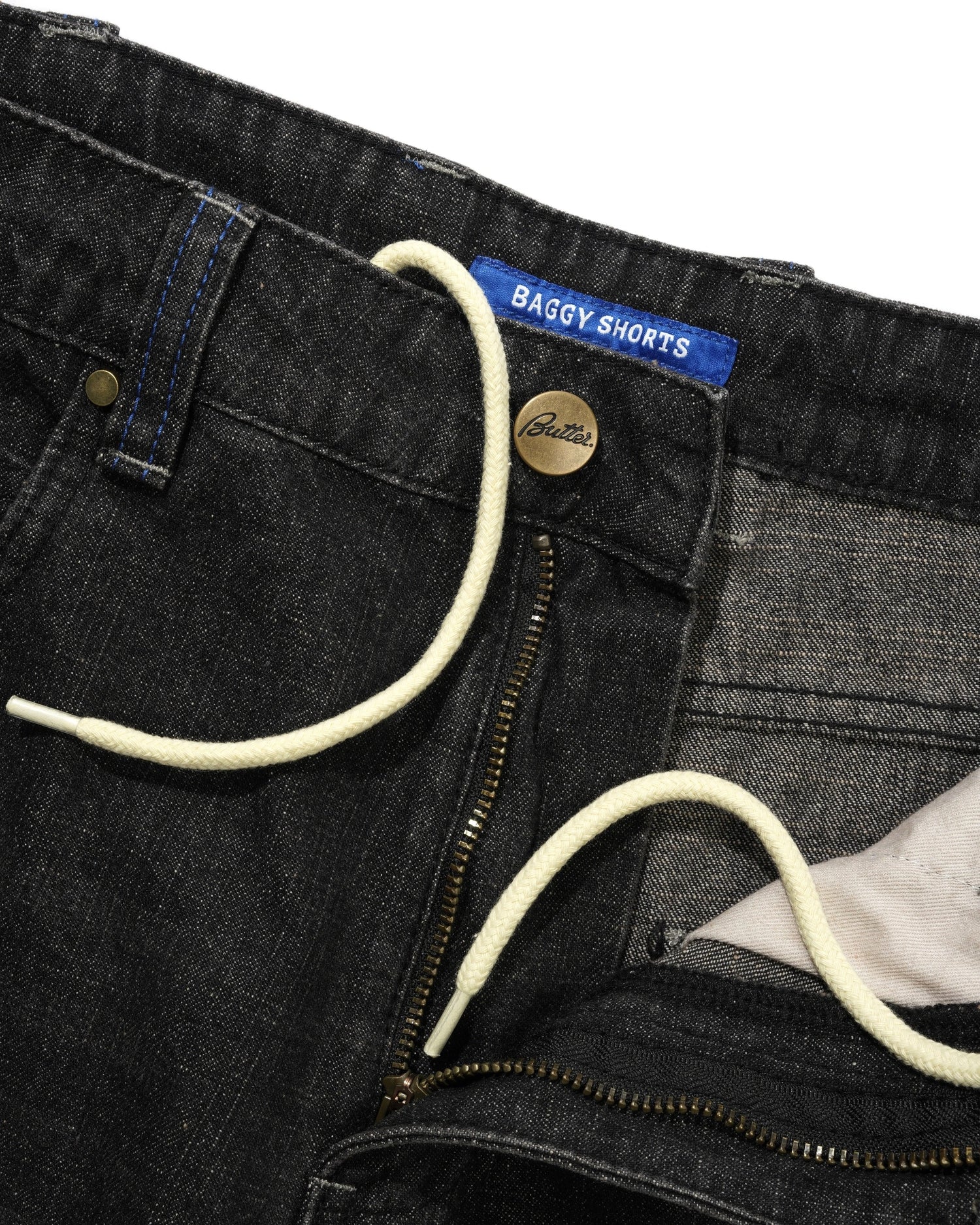 Serif Baggy Denim Shorts, Streaky Faded Black