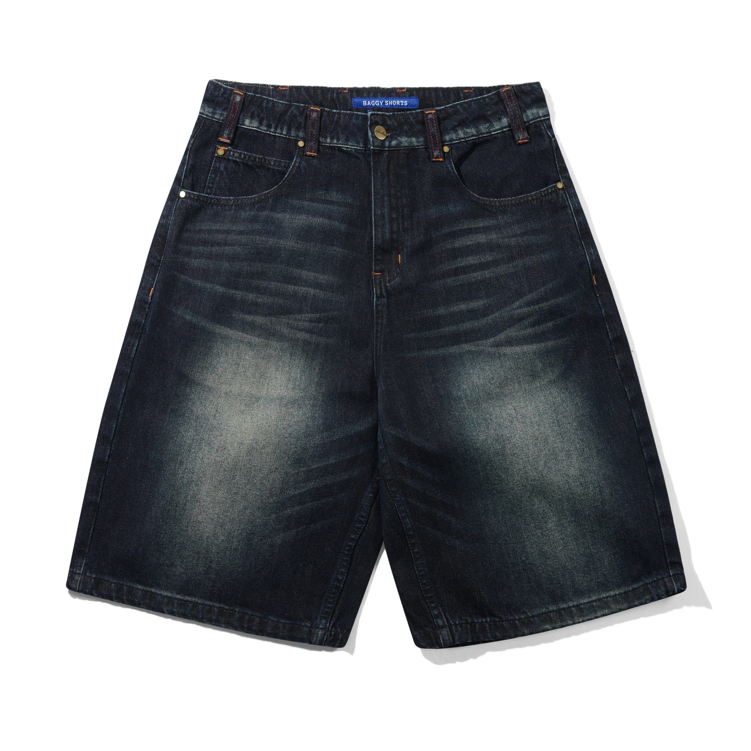 Serif Baggy Denim Shorts, Worn Dark Indigo