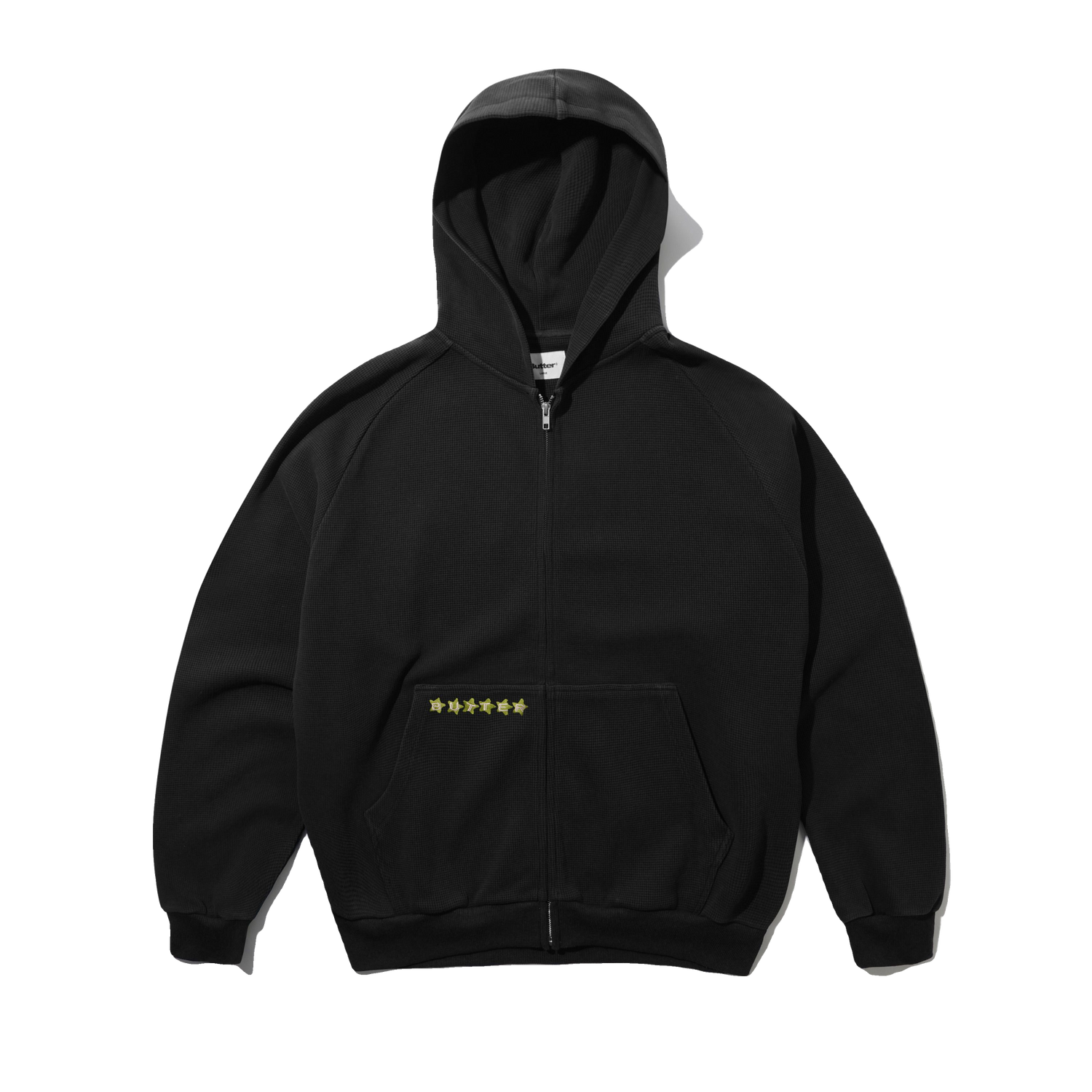 Stars Waffle Zip-Thru Hood, Black
