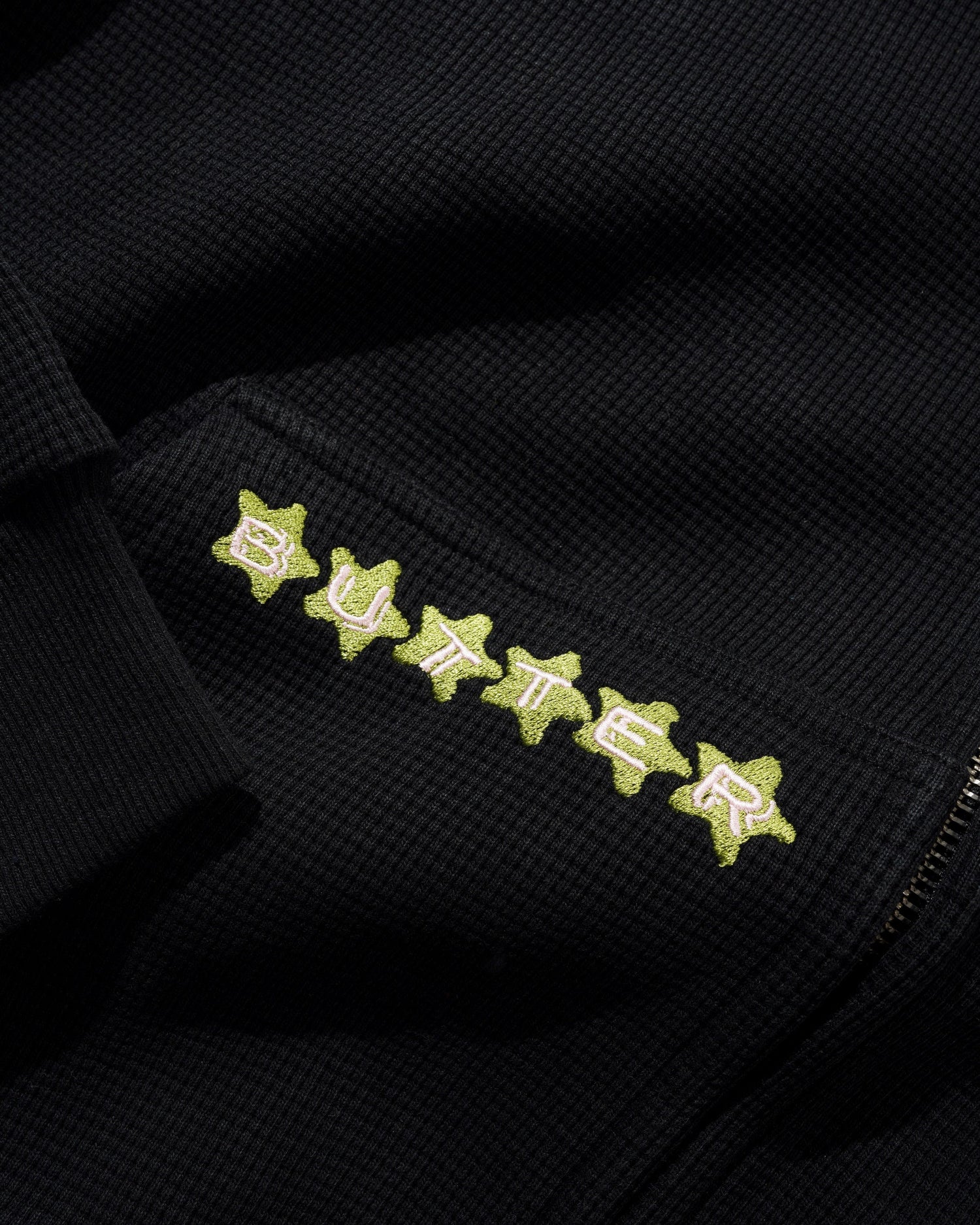 Stars Waffle Zip-Thru Hood, Black