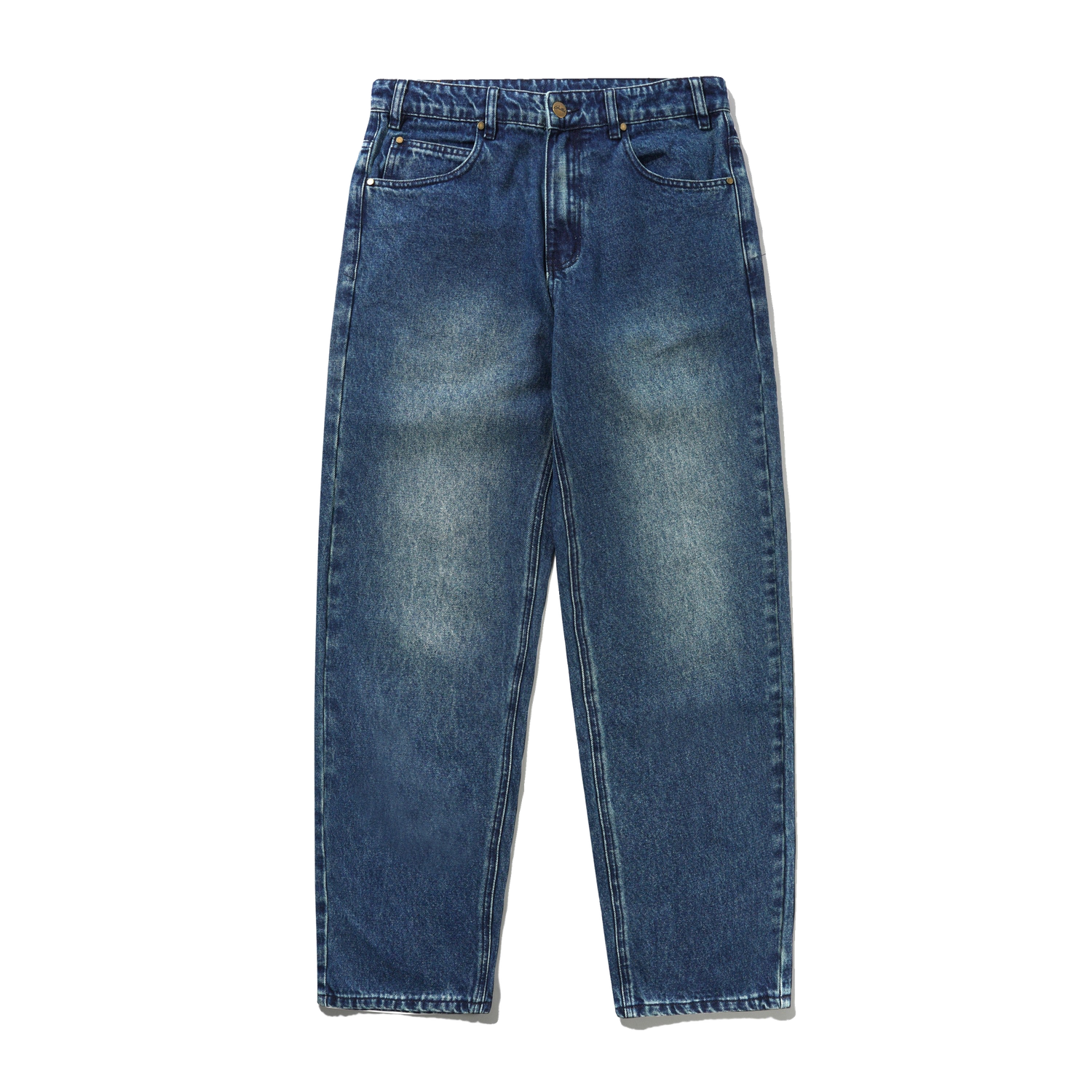 Straight Leg Denim Jeans, Distressed Indigo