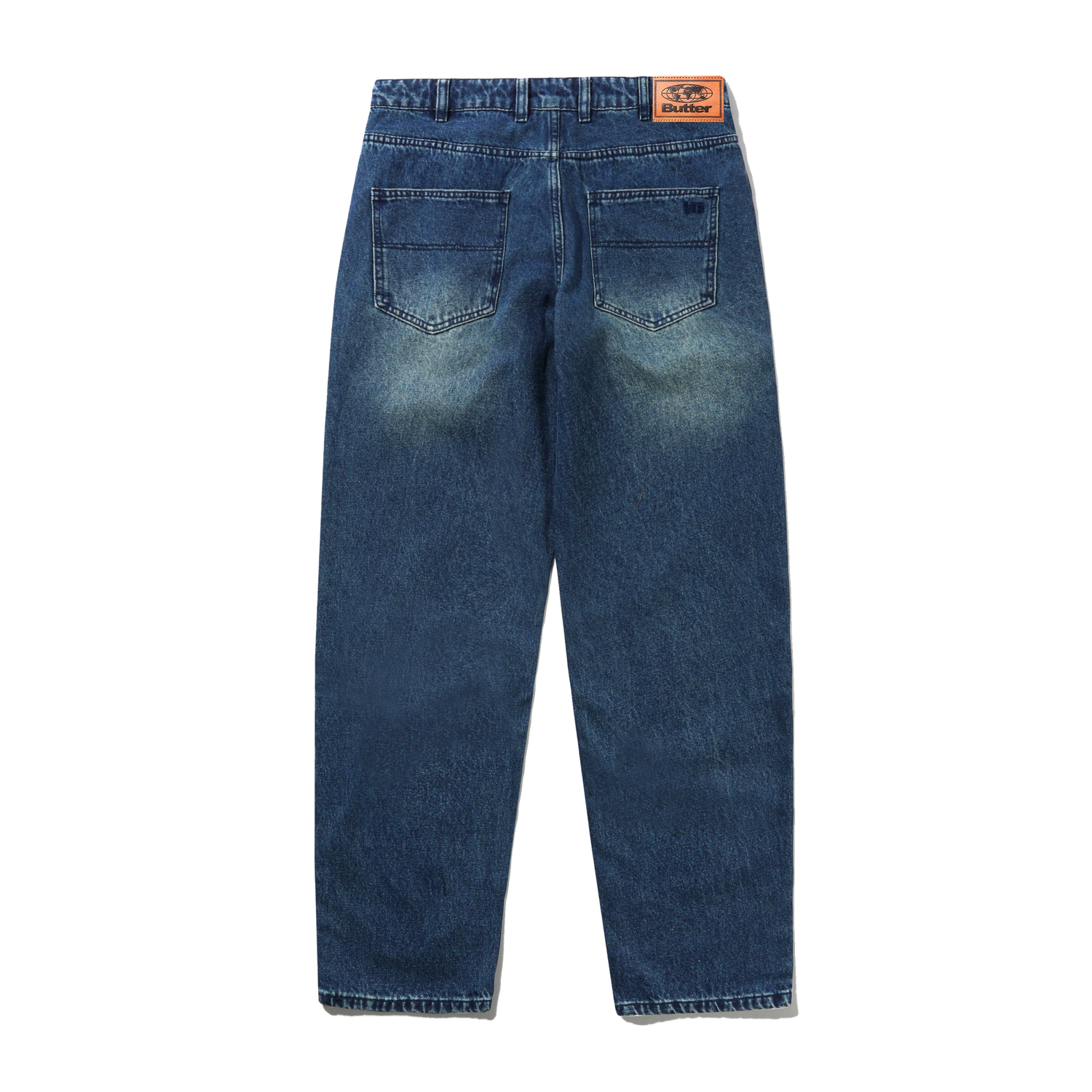Straight Leg Denim Jeans, Distressed Indigo