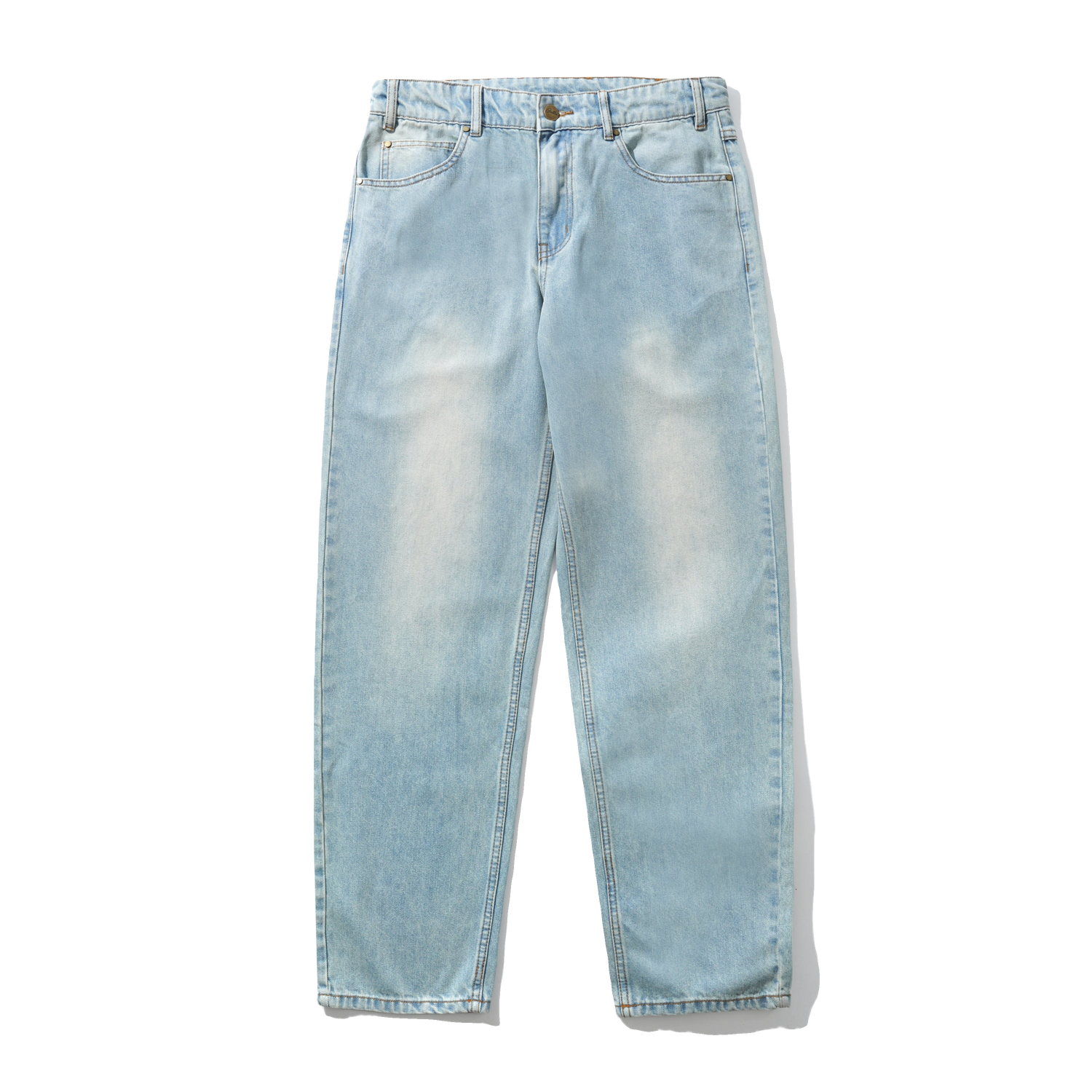 Straight Leg Denim Jeans, Distressed Light Blue