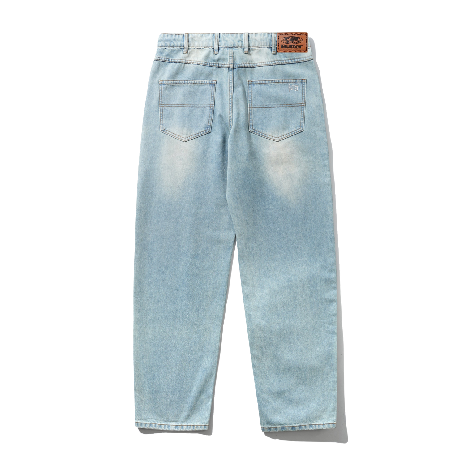 Straight Leg Denim Jeans, Distressed Light Blue