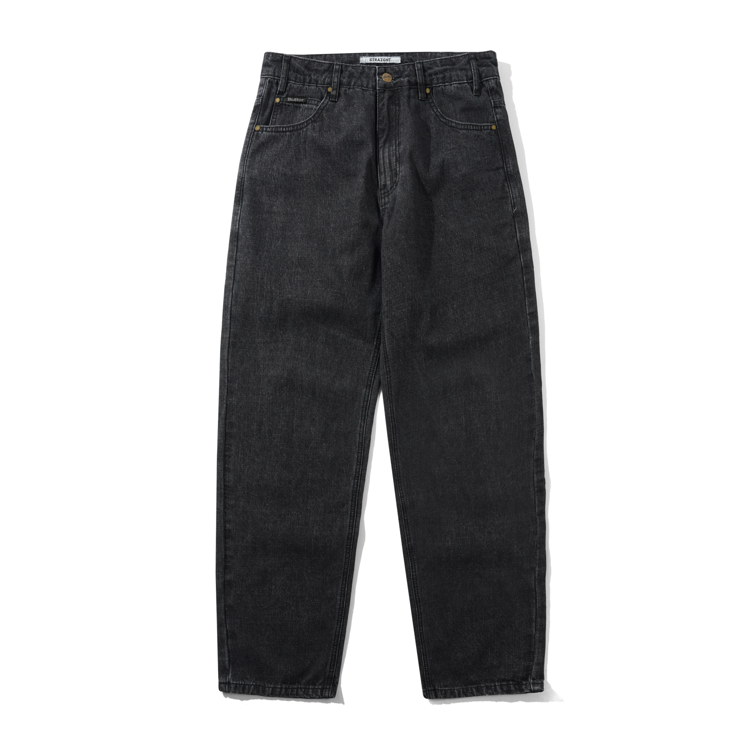 Straight Leg Denim Jeans, Streaky Faded Black