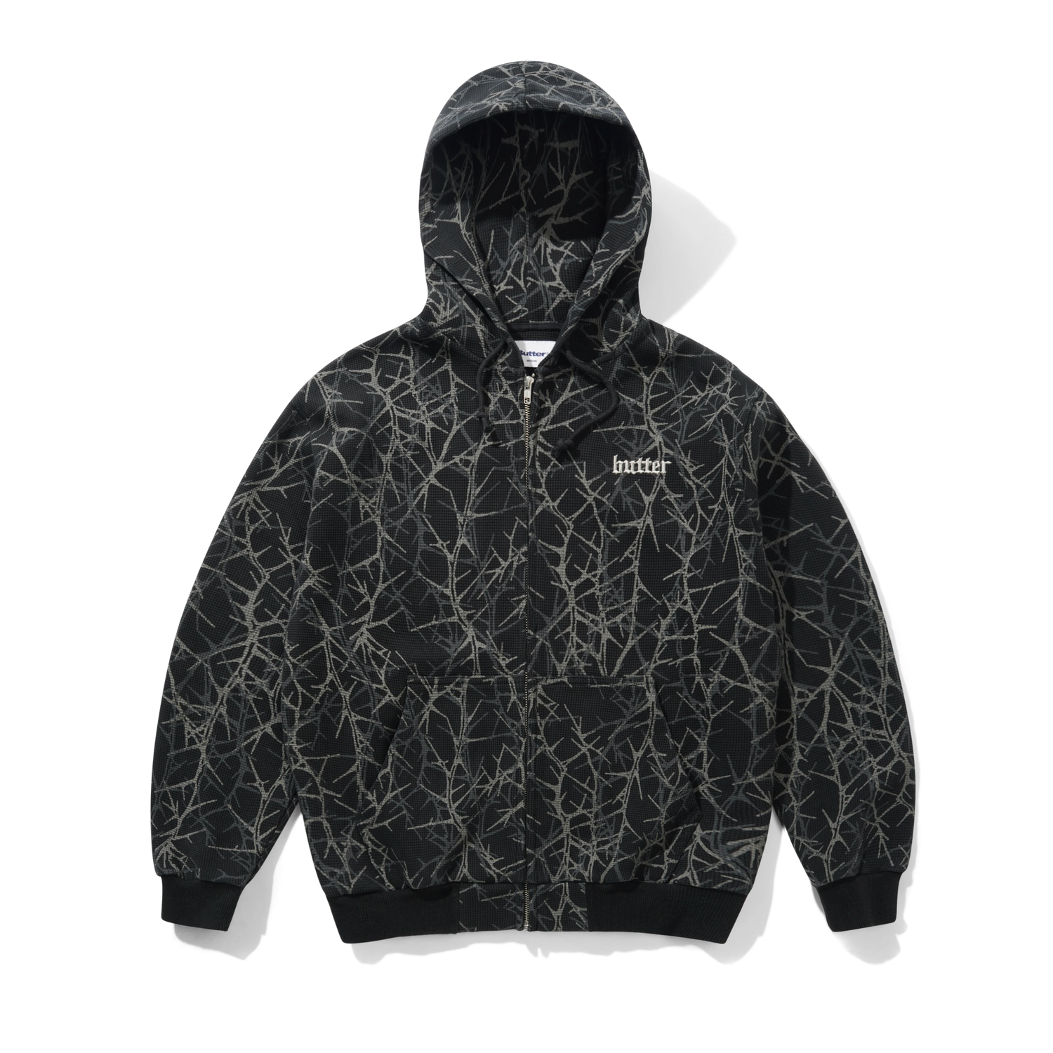 Thorn Camo Waffle Zip-Thru Hood, Black