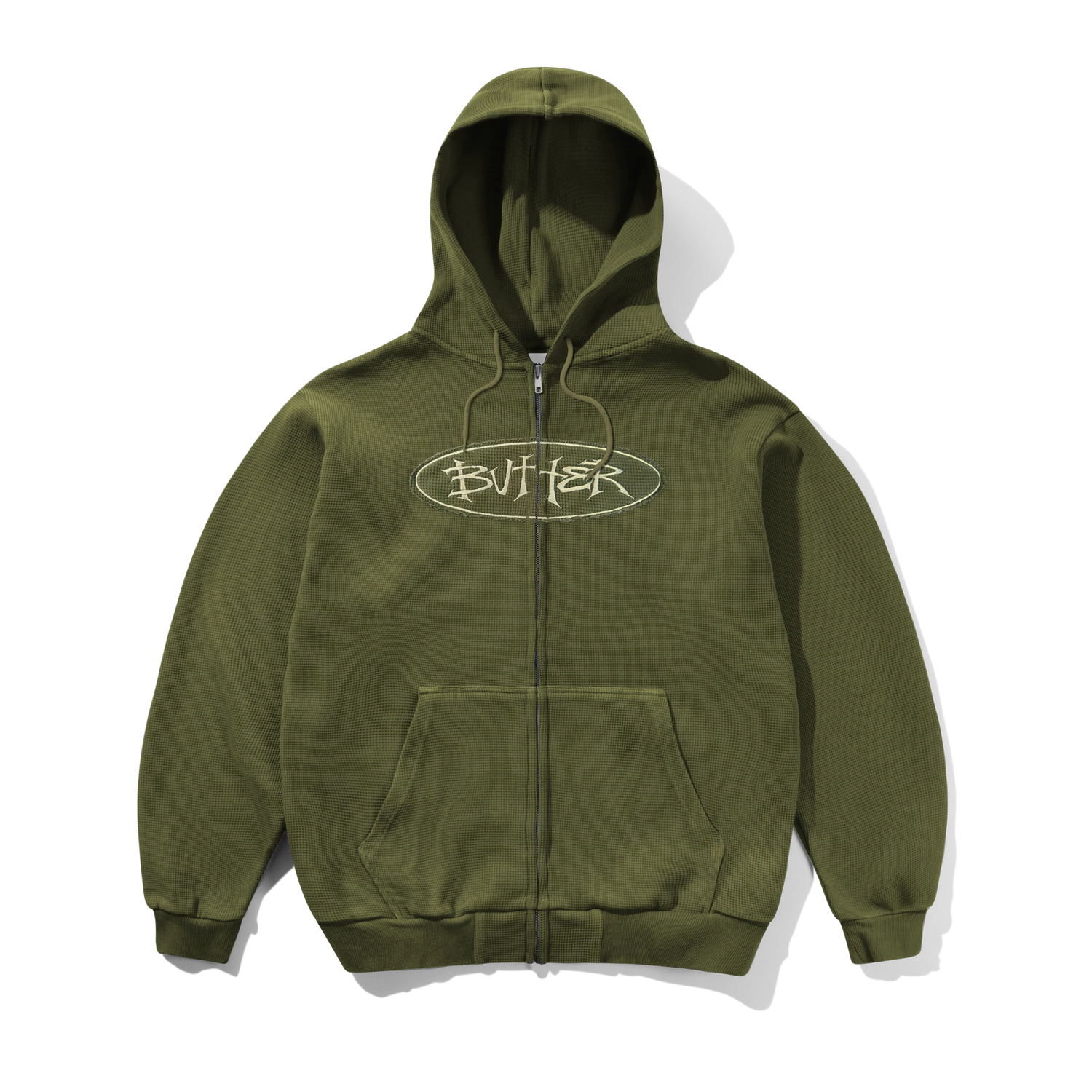 Tide Waffle Zip-Thru Hood, Washed Army