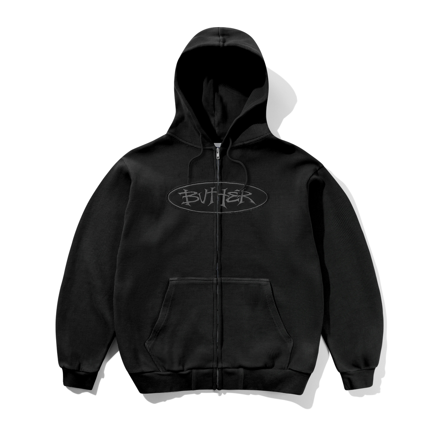 Tide Waffle Zip-Thru Hood, Washed Black