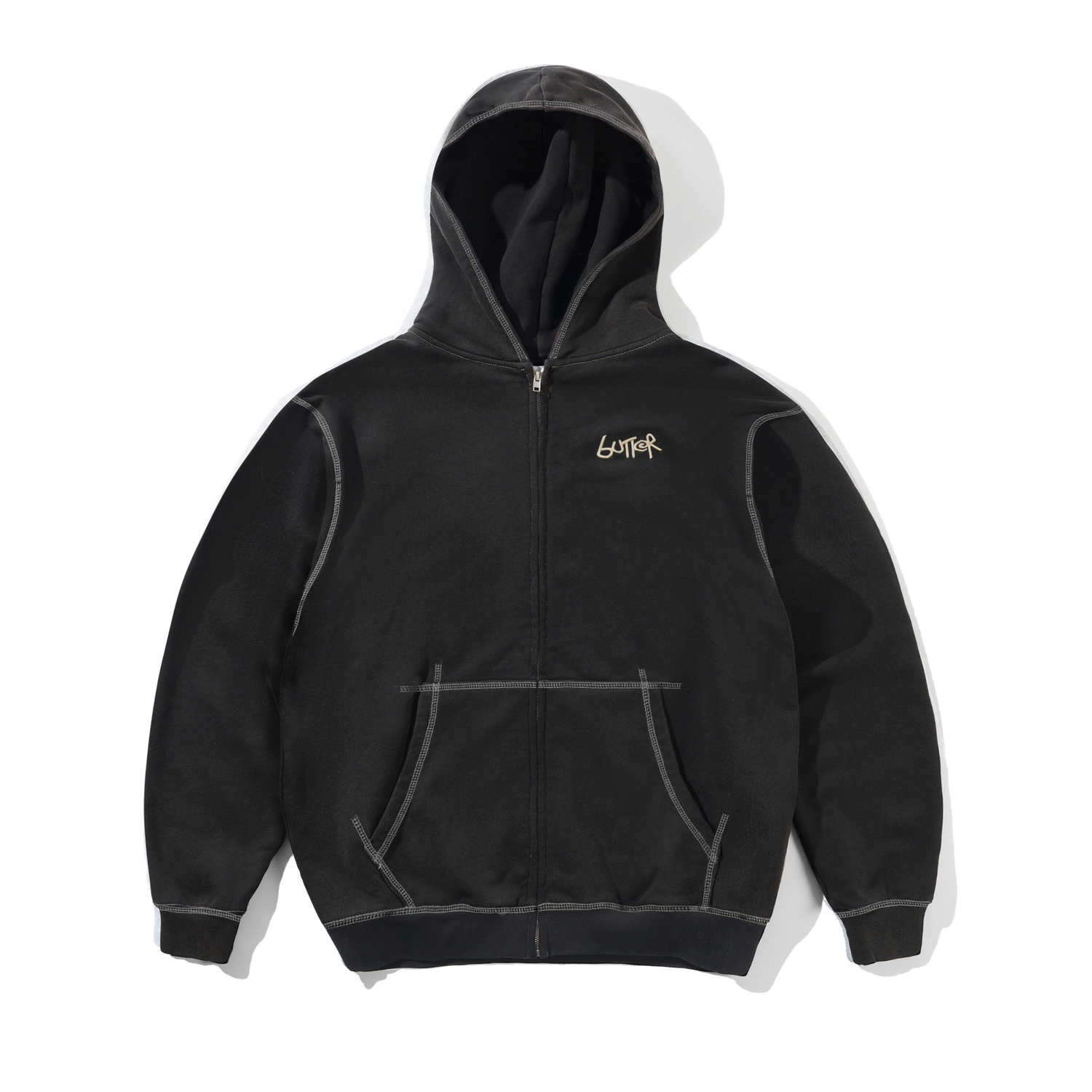 Trail Stitch Zip-Thru Hood, Washed Black