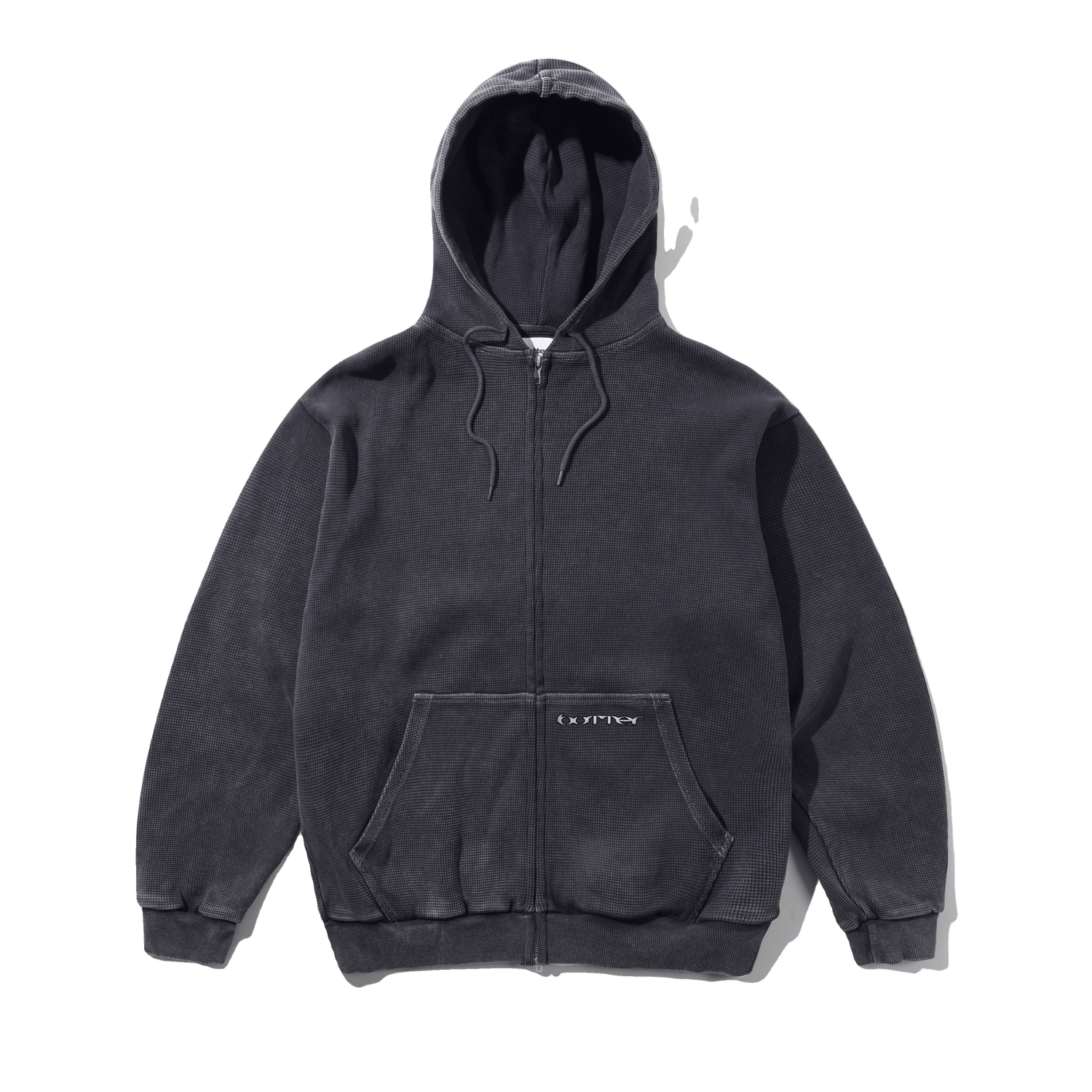 Waffle Zip-Thru Hood, Black Overdye