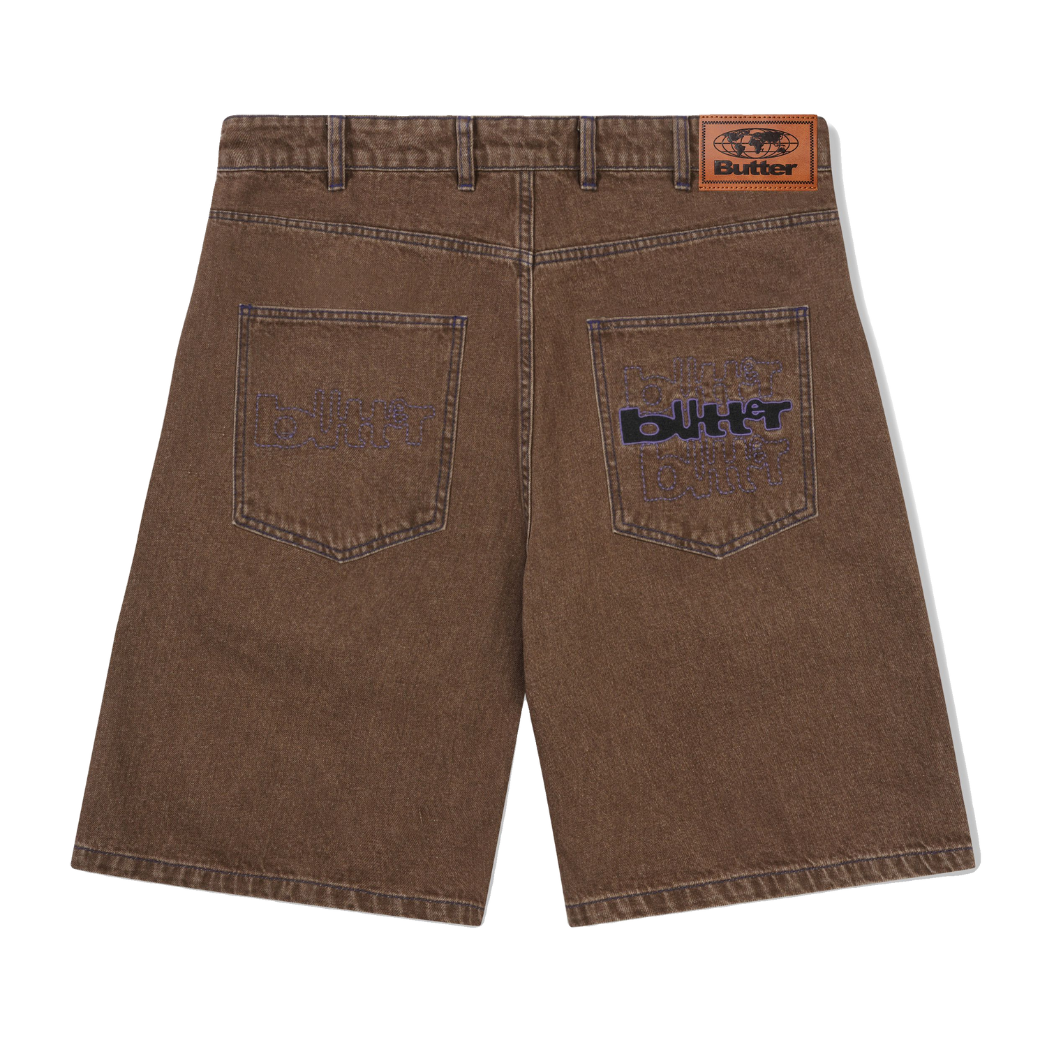 Warped Denim Shorts, Washed Brown