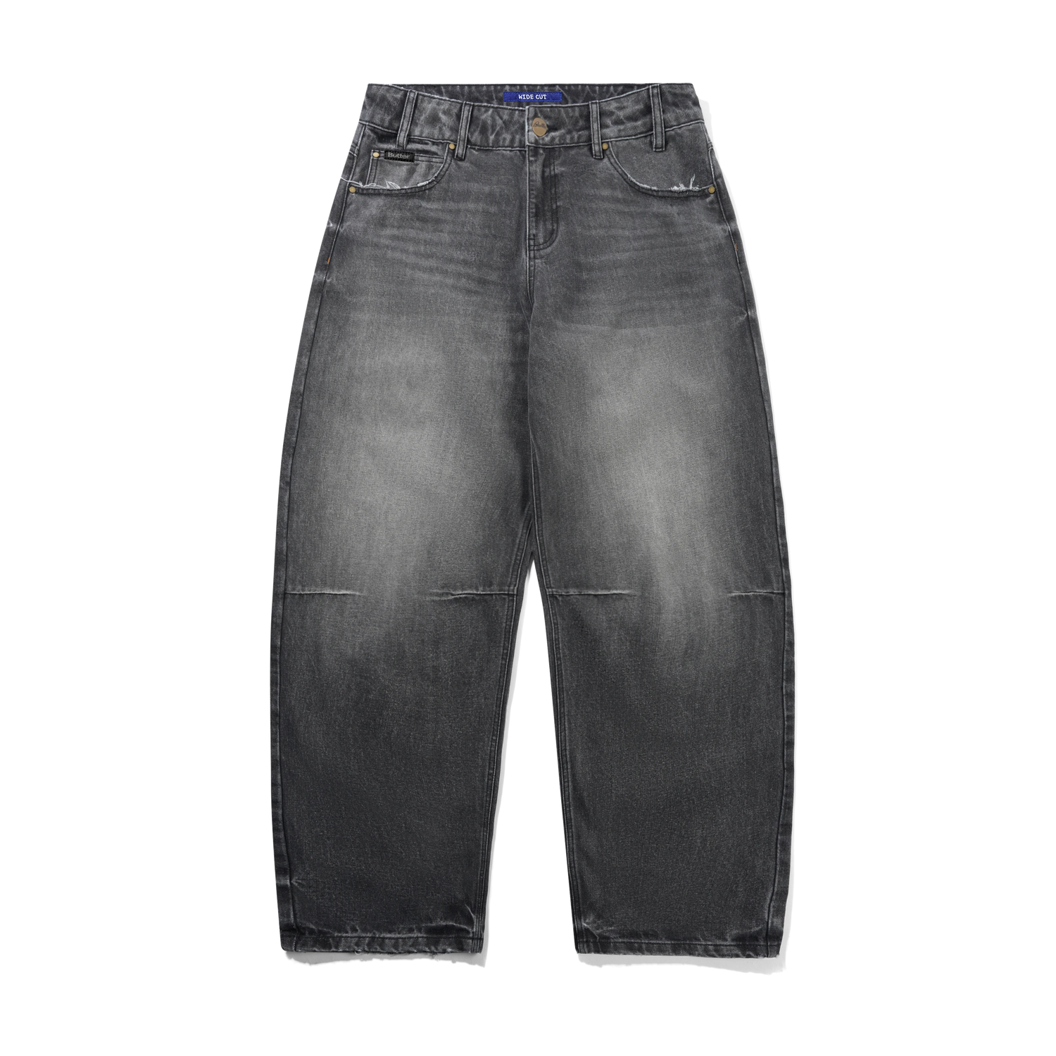 Wide Cut Denim Jeans, Distressed Grey