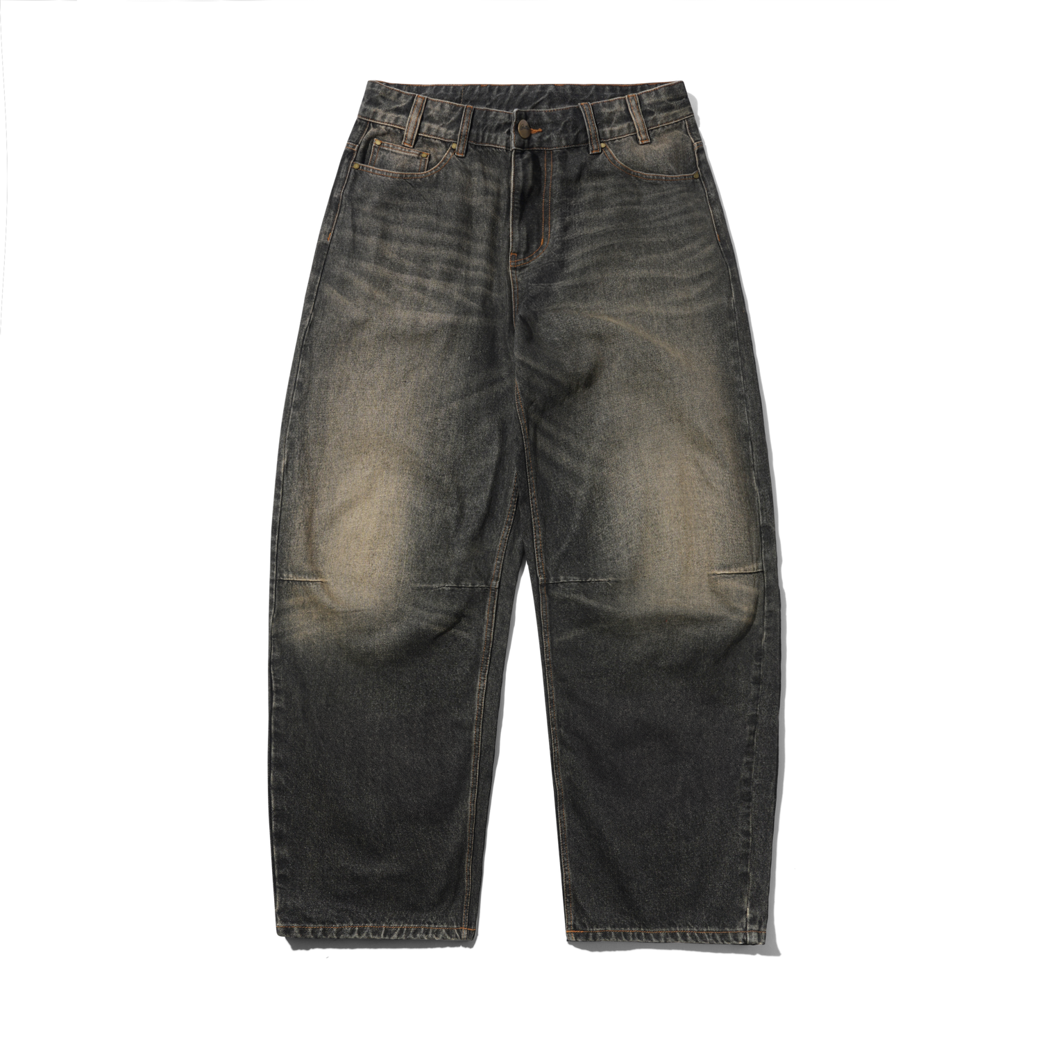 Wide Cut Denim Jeans, Faded Brown Wash