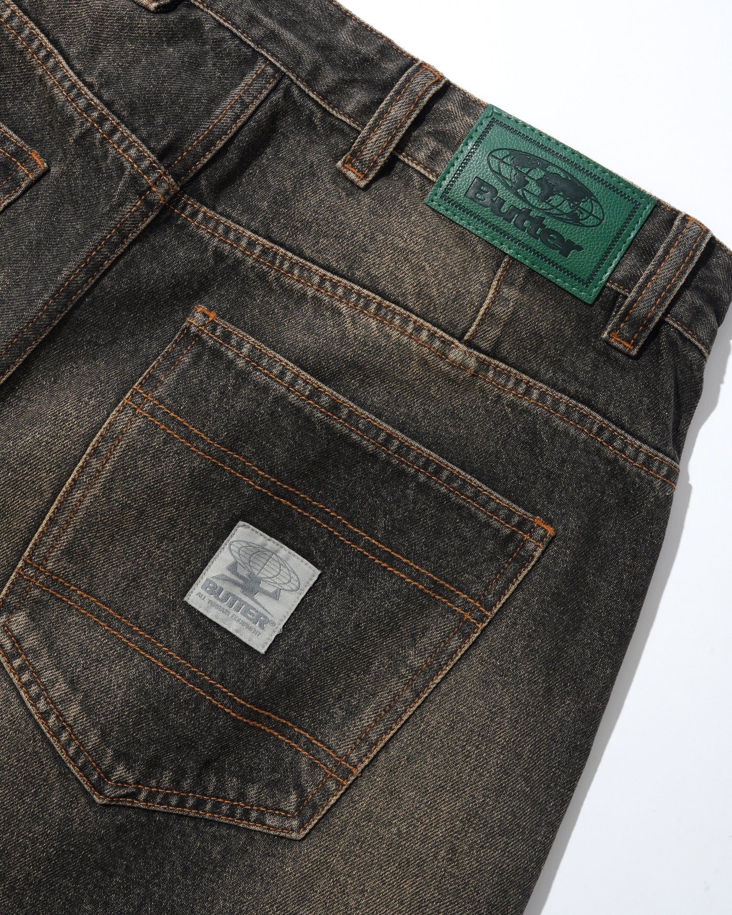 Wide Cut Denim Jeans, Faded Brown Wash