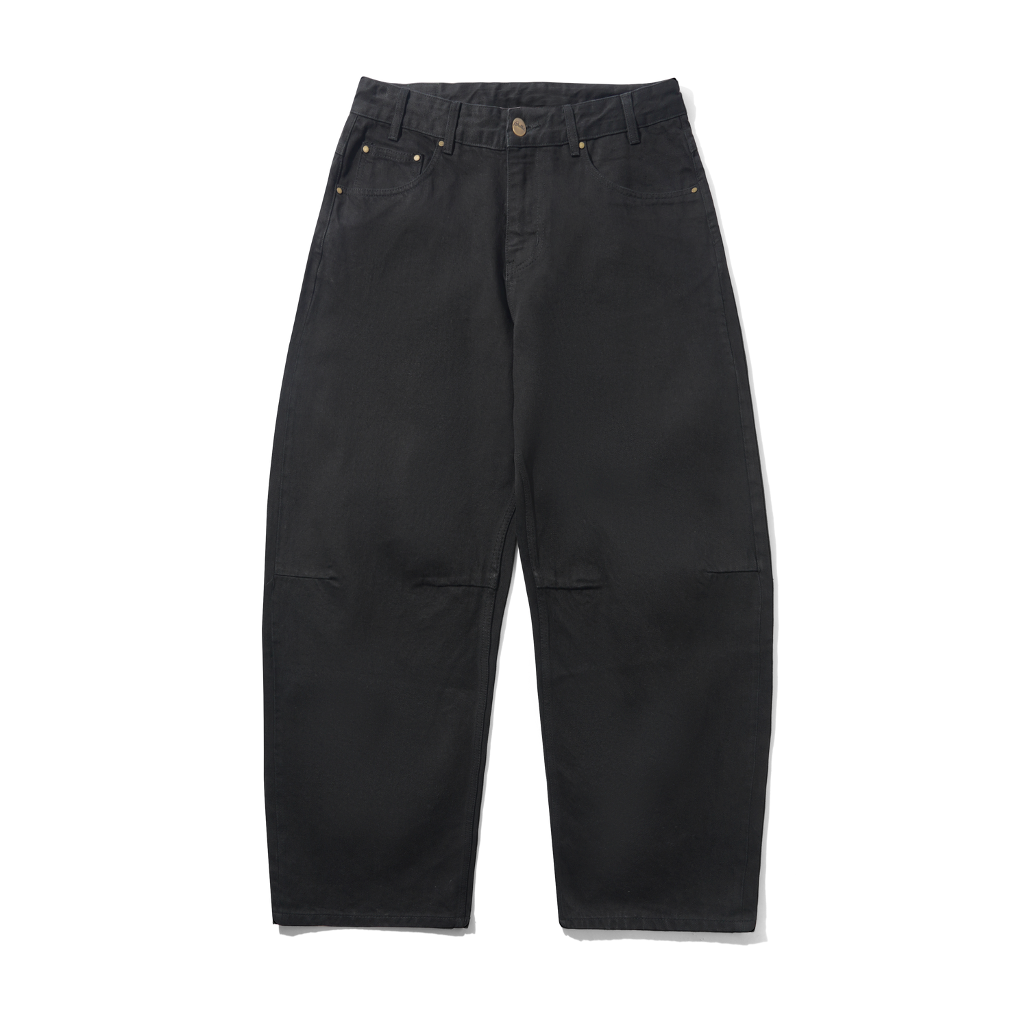 Wide Cut Denim Jeans, Flat Black Selvedge