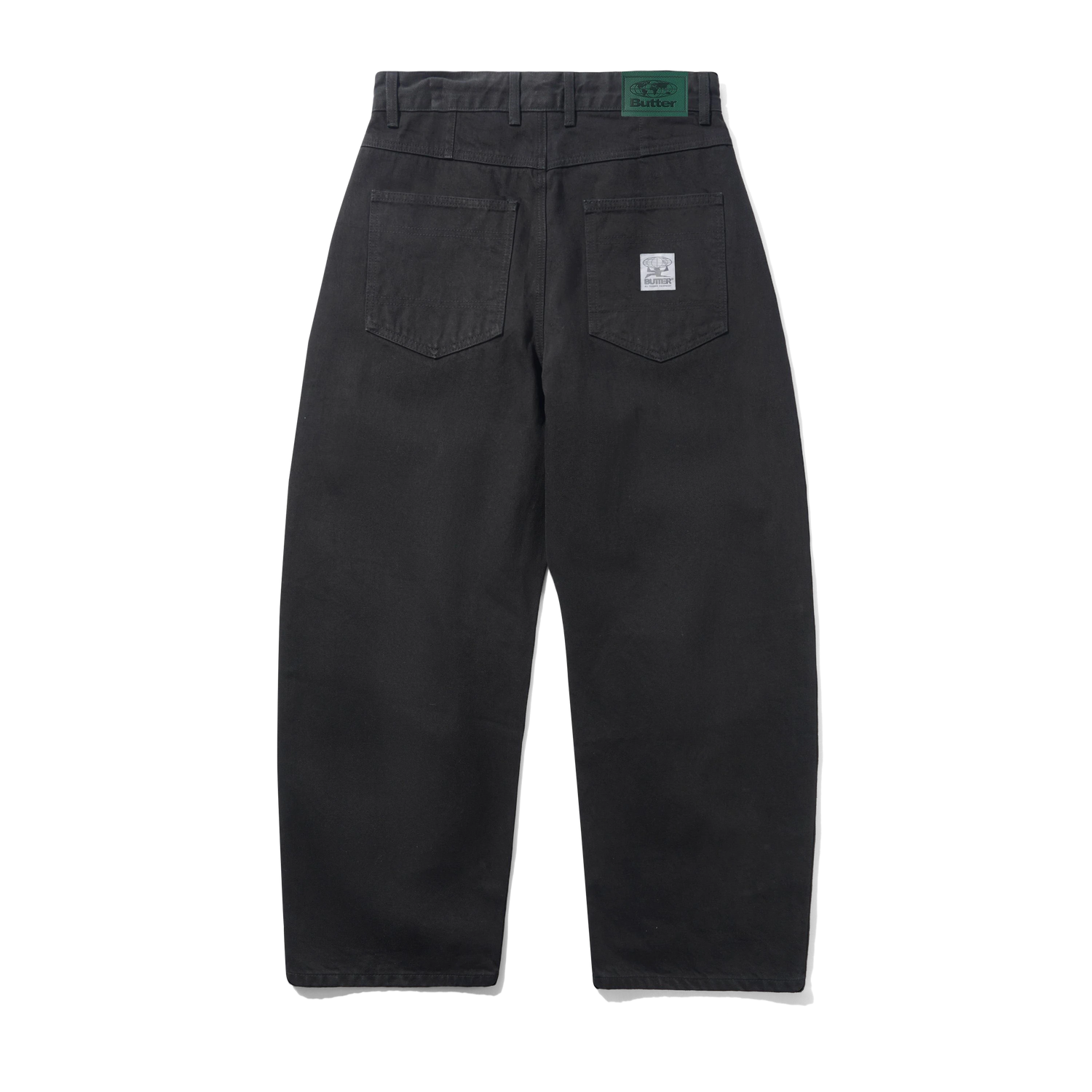 Wide Cut Denim Jeans, Flat Black Selvedge