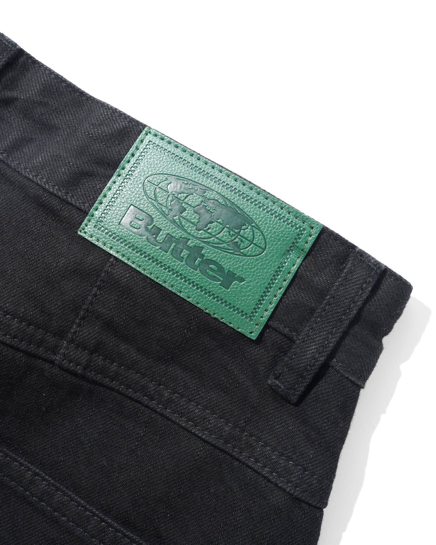 Wide Cut Denim Jeans, Flat Black Selvedge