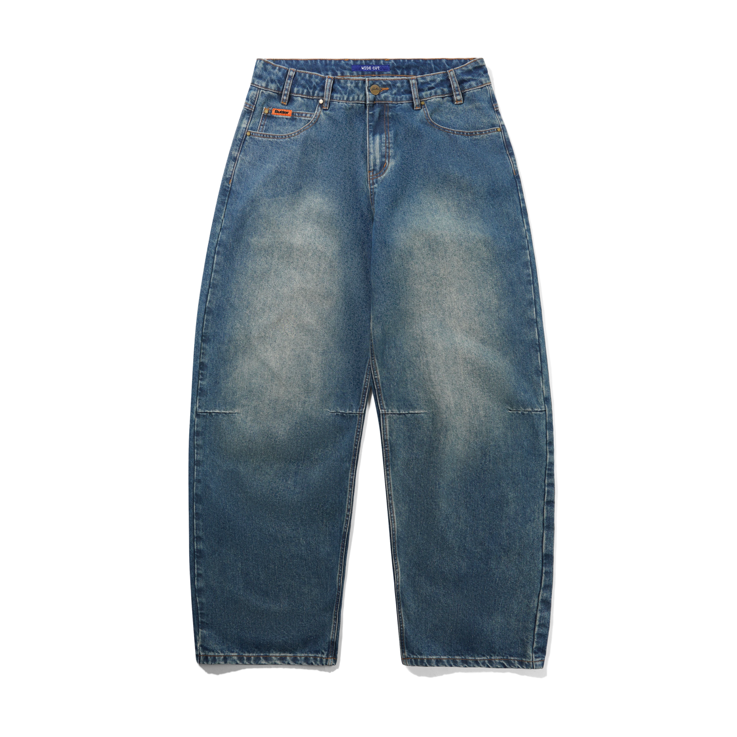 Wide Cut Denim Jeans, Mid Streaky Blue