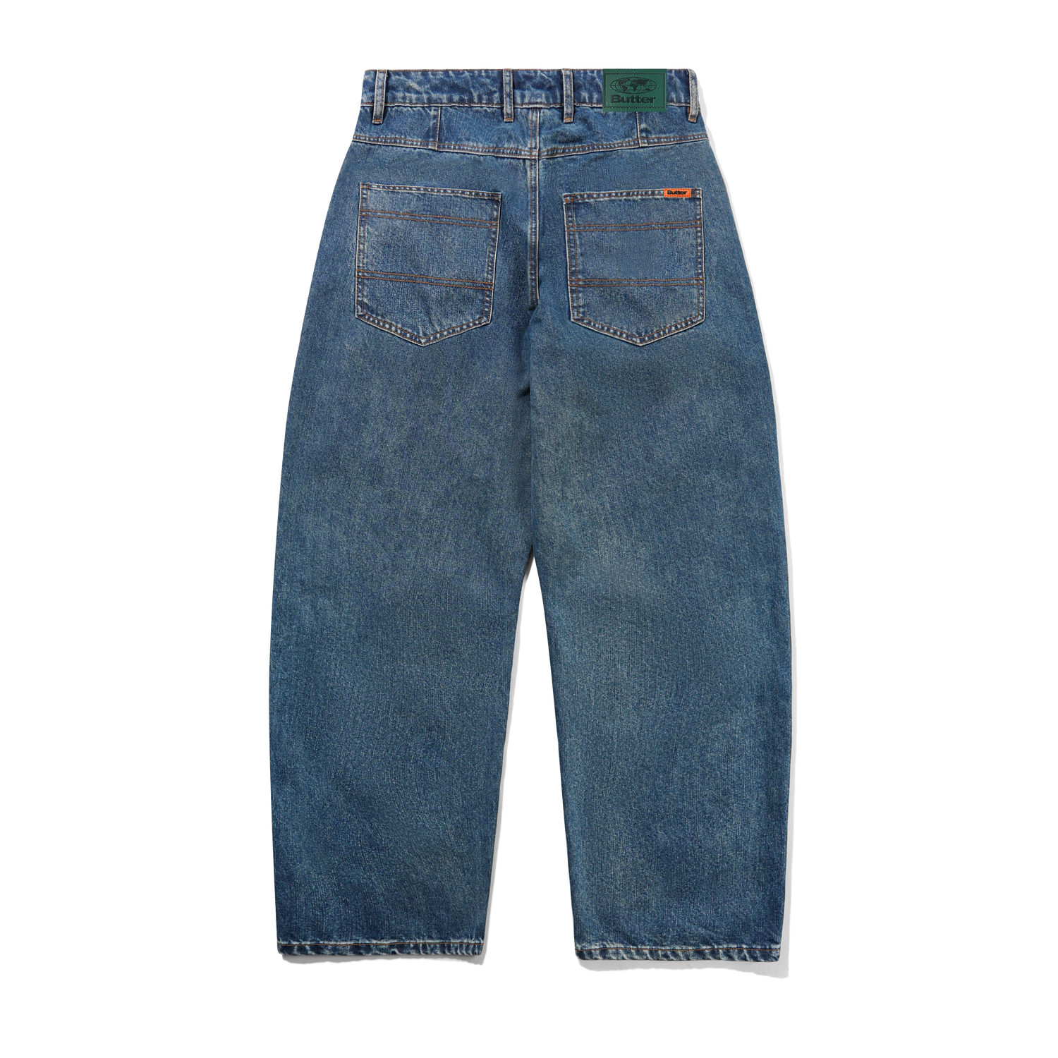 Wide Cut Denim Jeans, Mid Streaky Blue