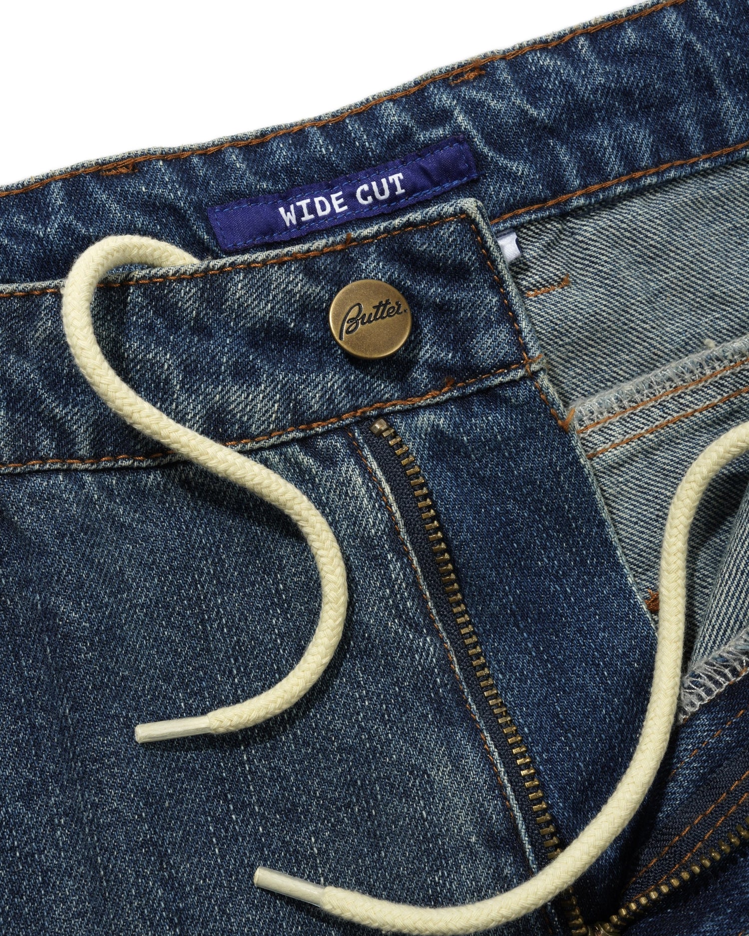 Wide Cut Denim Jeans, Mid Streaky Blue