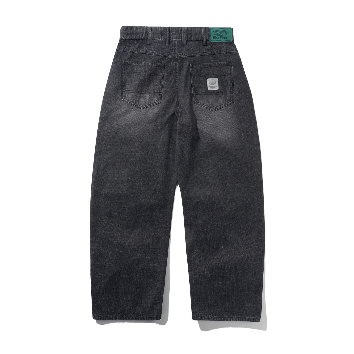 Wide Cut Denim Jeans, Streaky Black Wash