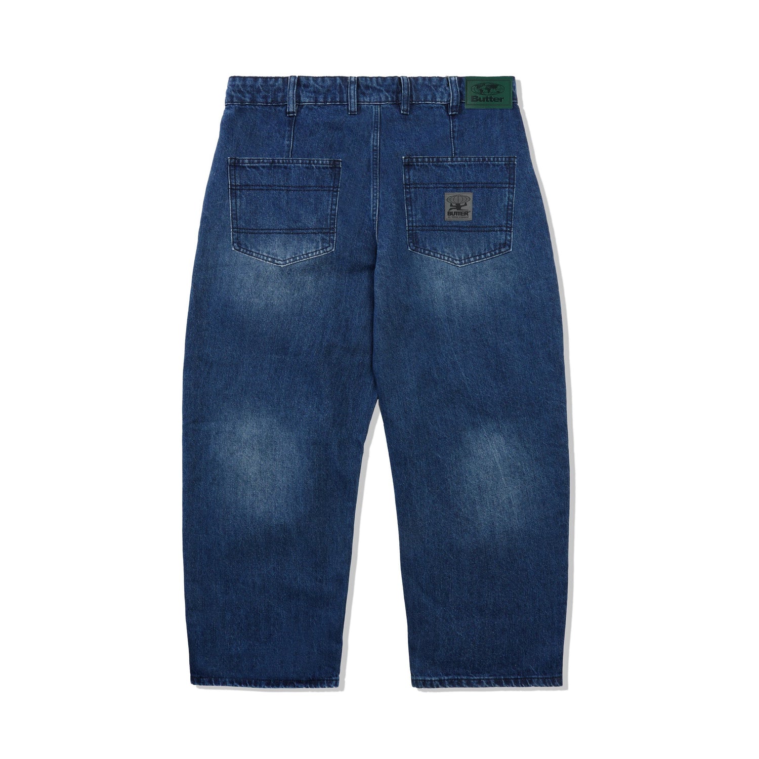 Wide Cut Denim Jeans, Washed Slub Blue