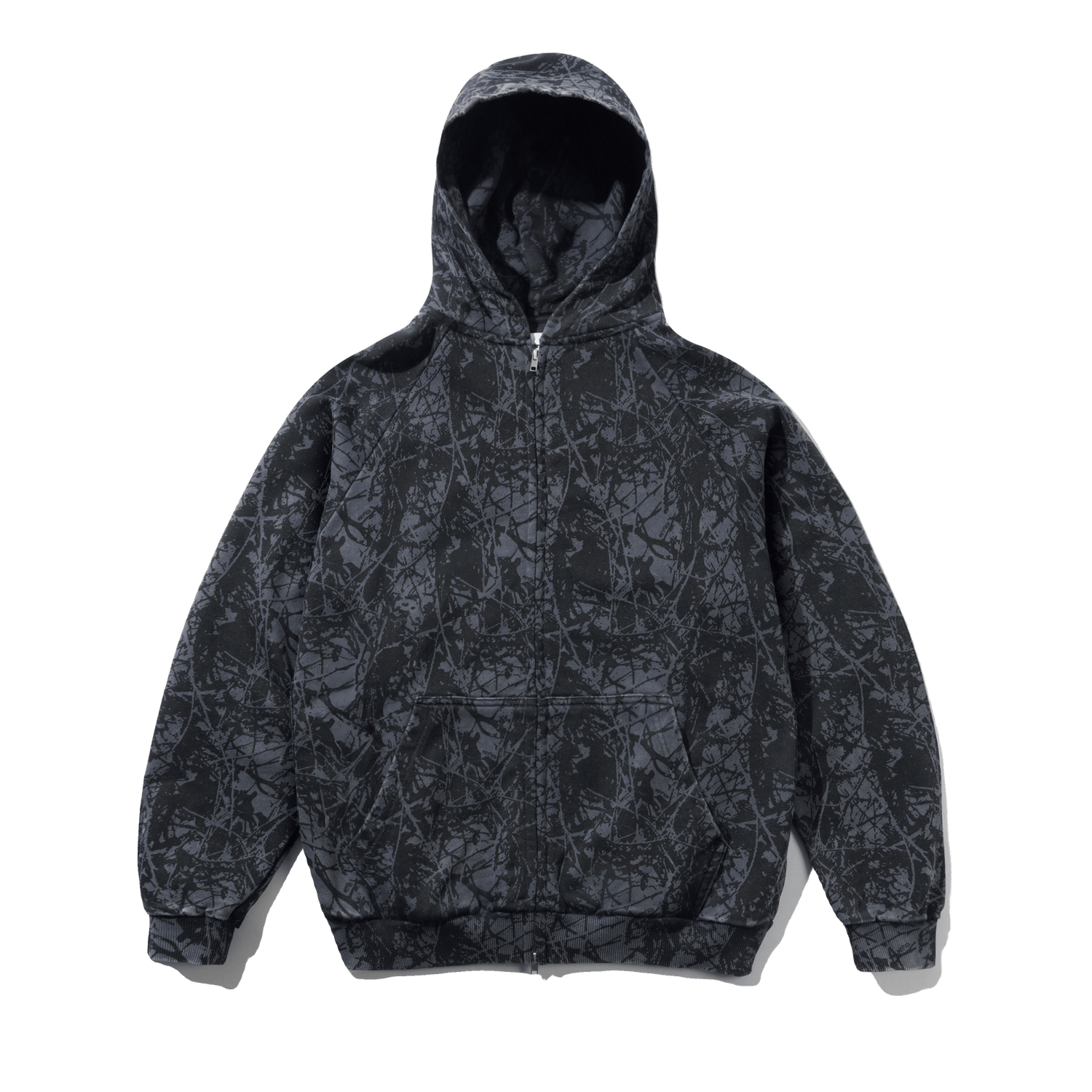 Woods Camo Zip-Thru Hood, Washed Black