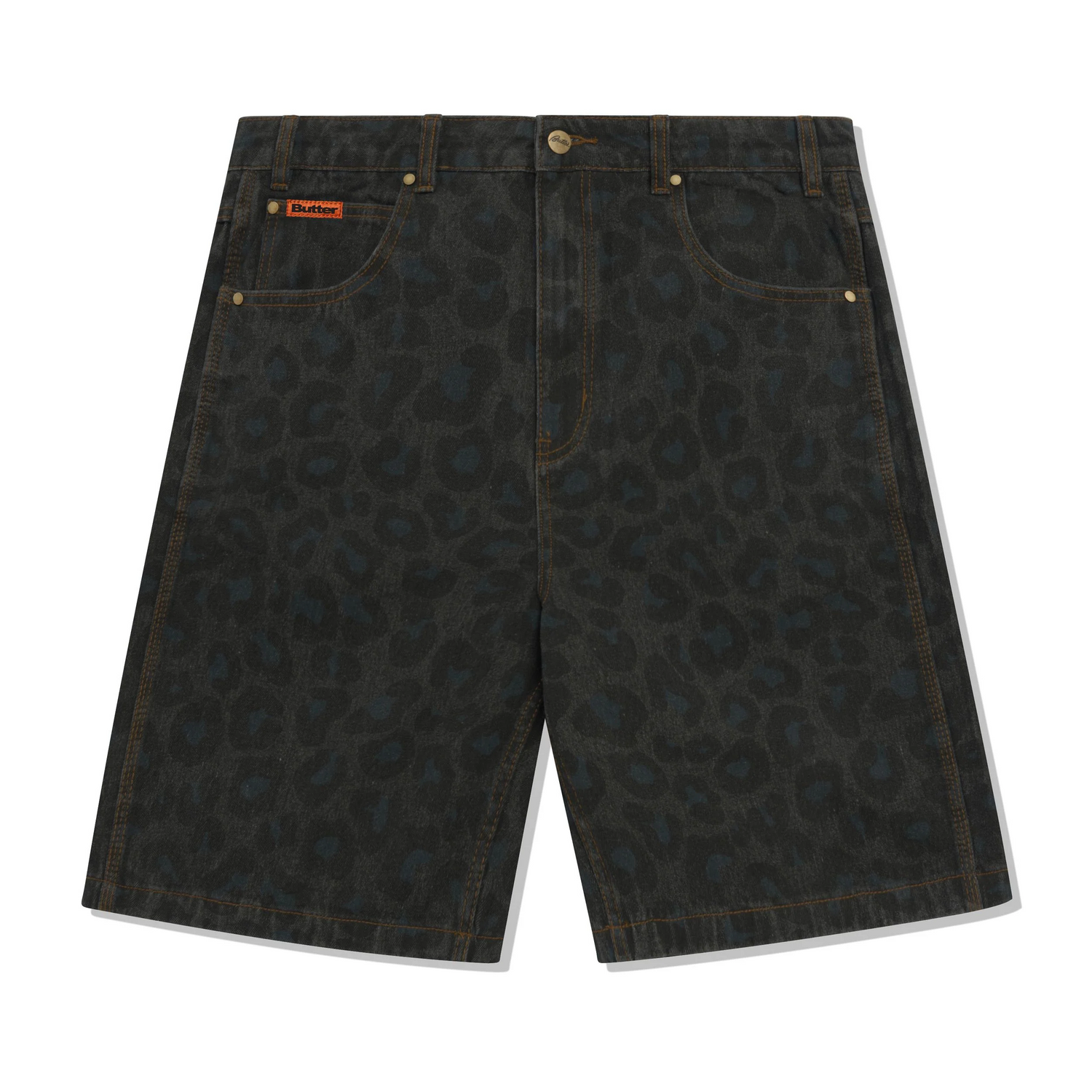 Leopard Denim Shorts, Black