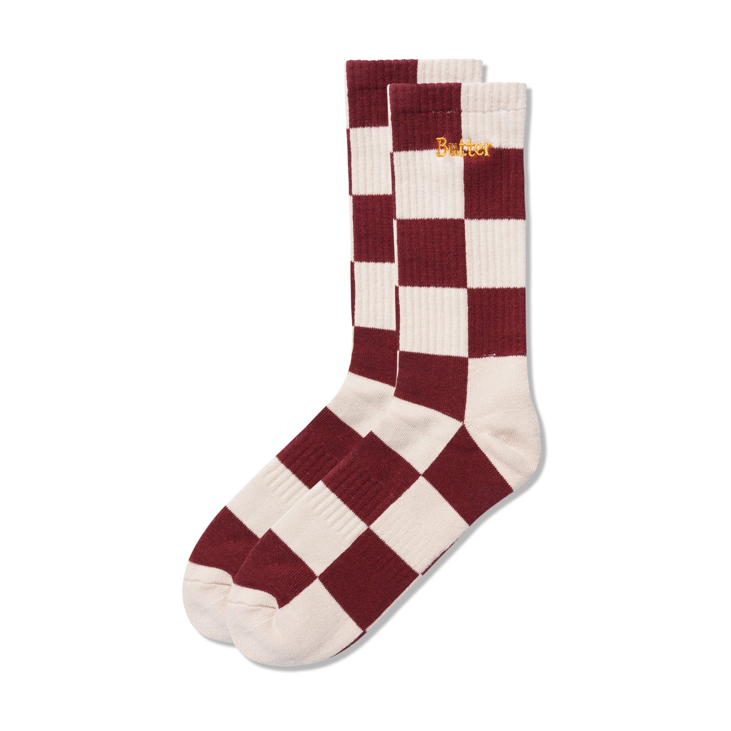 Checkered Socks, Cream / Burgundy