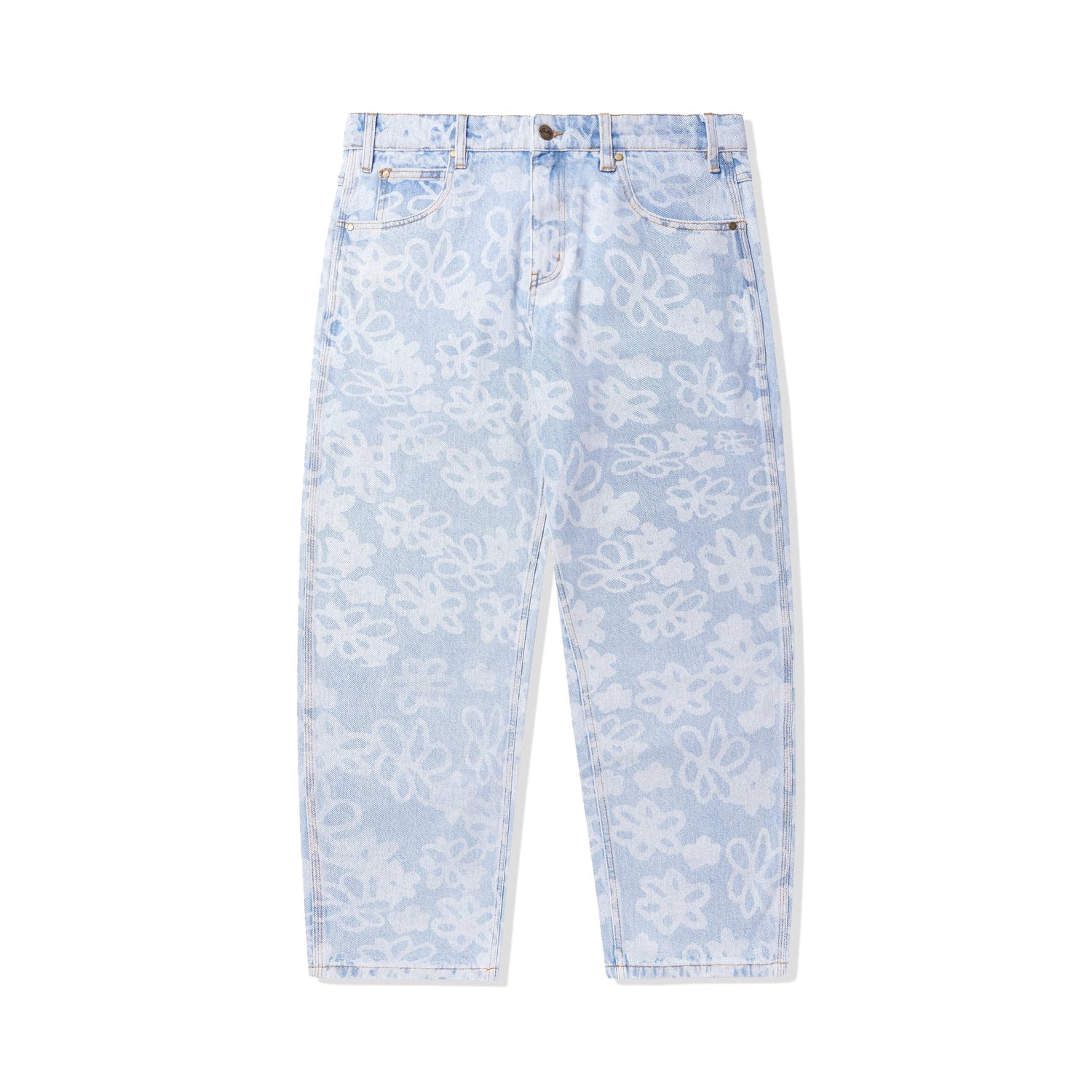 Flowers Denim Pants, Light Blue