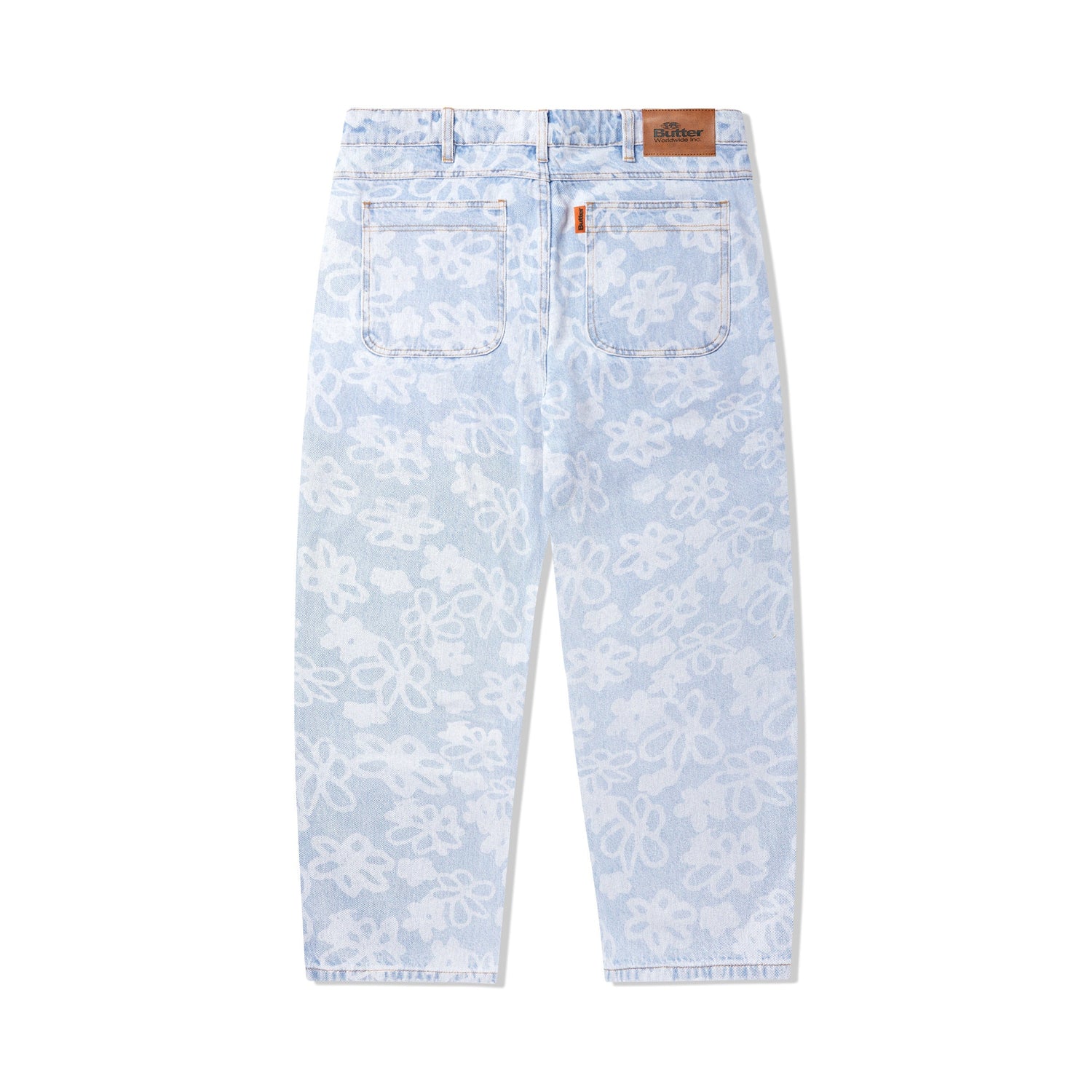 Flowers Denim Pants, Light Blue