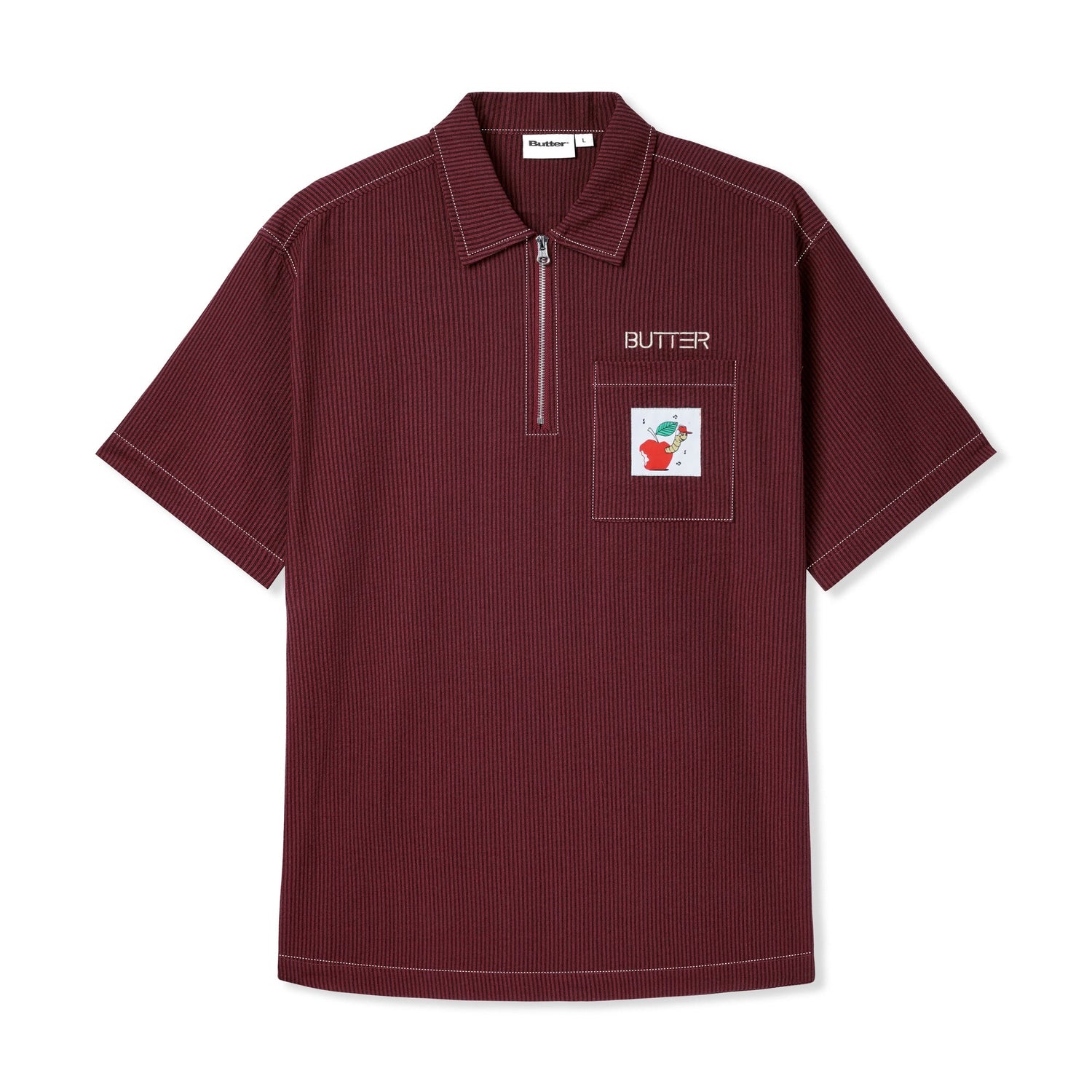 Seersucker Zip Shirt, Burgundy